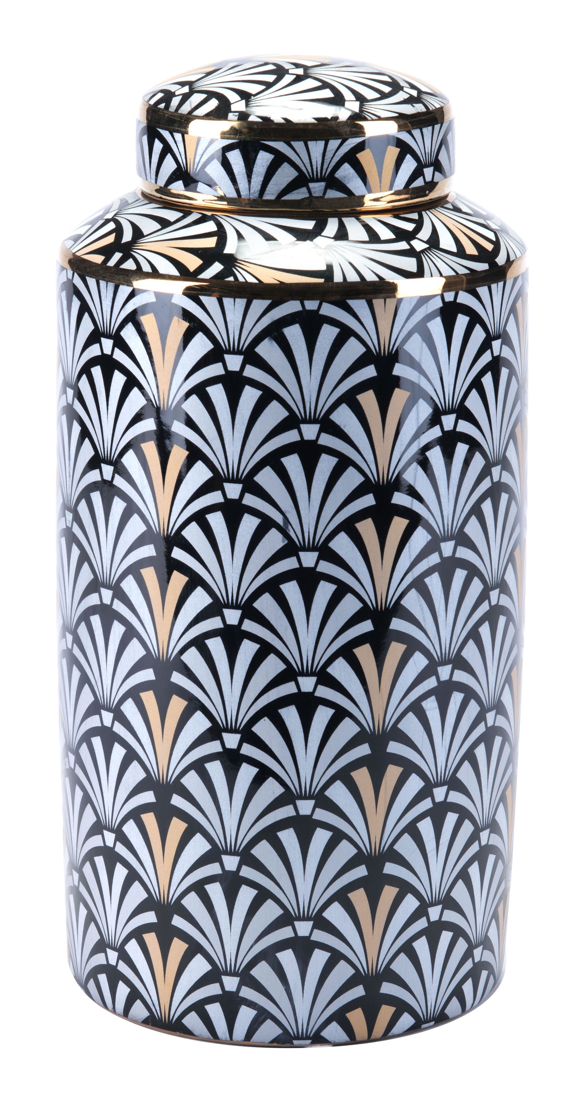 6.7" x 6.7" x 14.2" Black & White, Ceramic, Large Jar