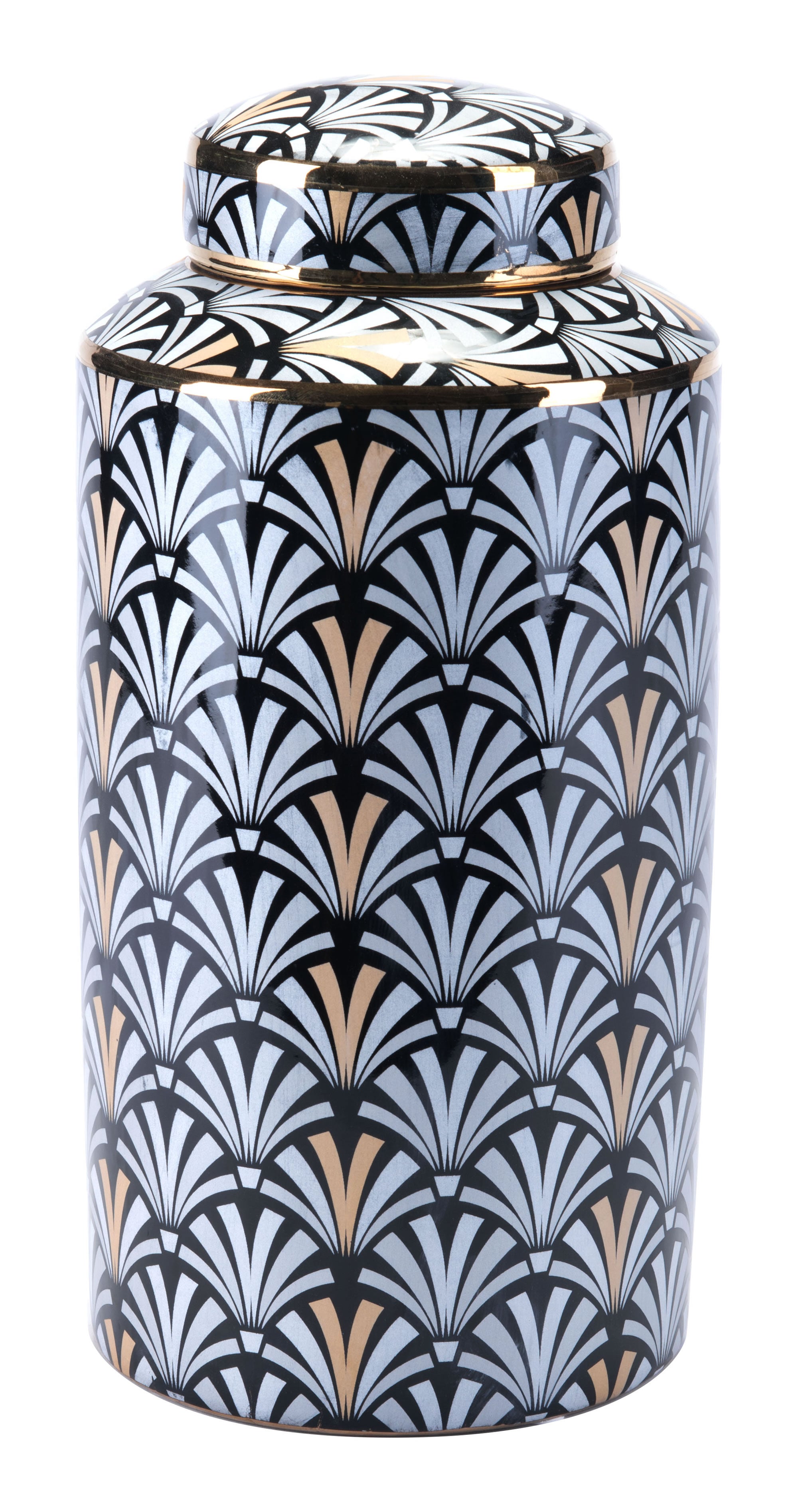 6.7" x 6.7" x 14.2" Black & White, Ceramic, Large Jar