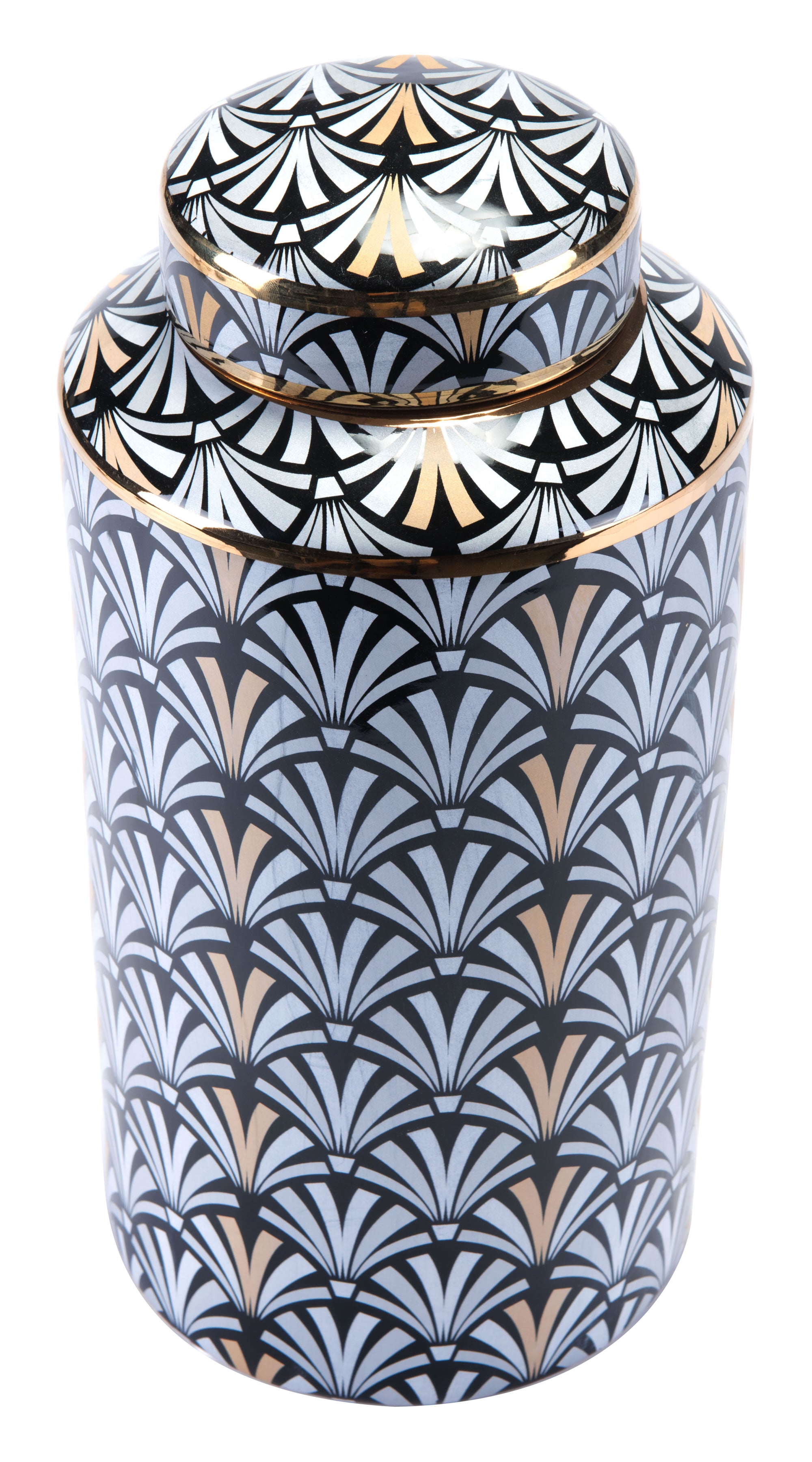 6.7" x 6.7" x 14.2" Black & White, Ceramic, Large Jar