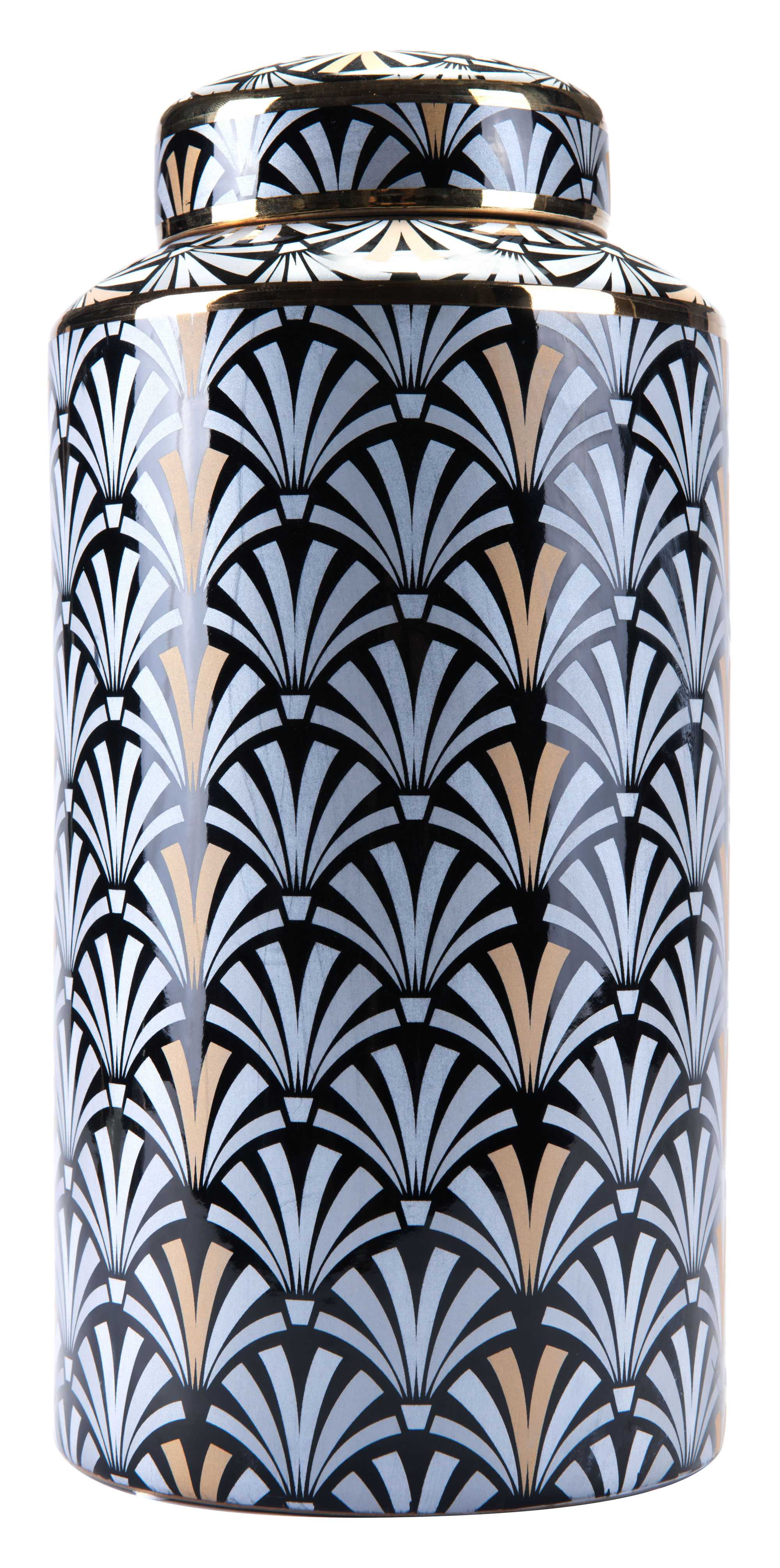 6.7" x 6.7" x 14.2" Black & White, Ceramic, Large Jar