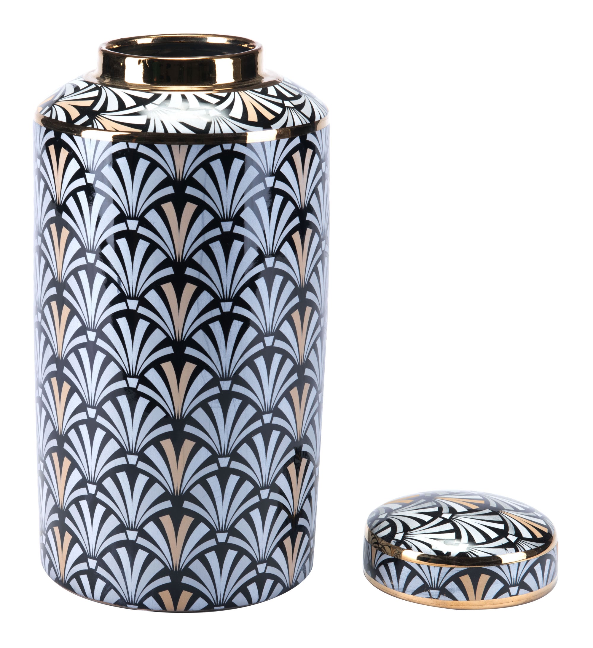 6.7" x 6.7" x 14.2" Black & White, Ceramic, Large Jar