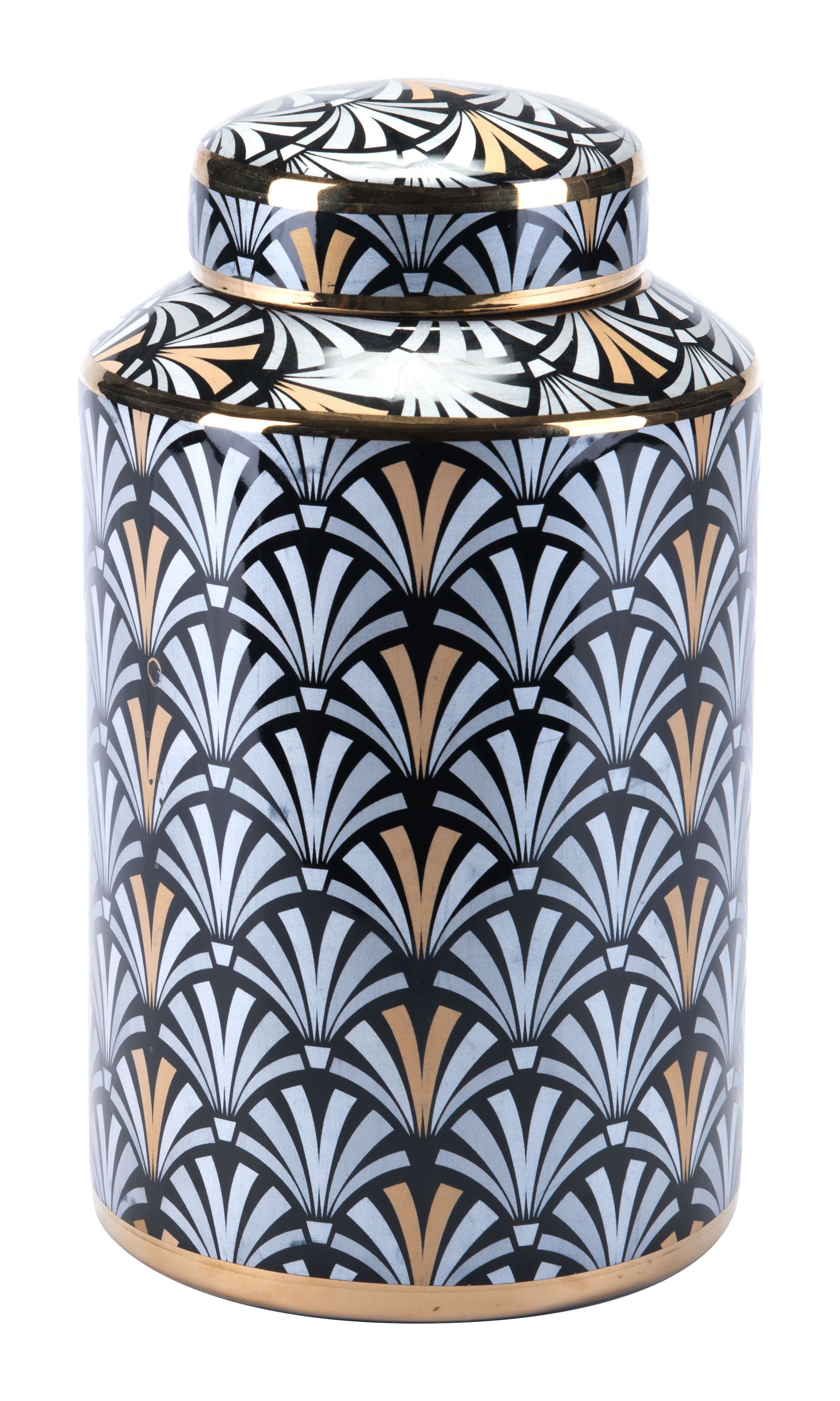 6.9" x 6.9" x 12.2" Black & White, Ceramic, Medium Jar