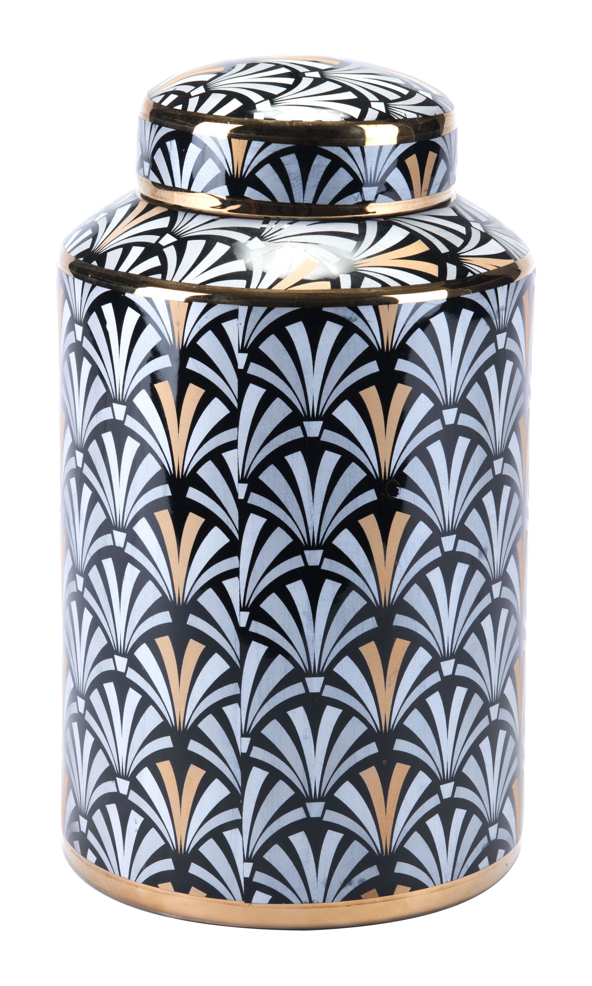 6.9" x 6.9" x 12.2" Black & White, Ceramic, Medium Jar