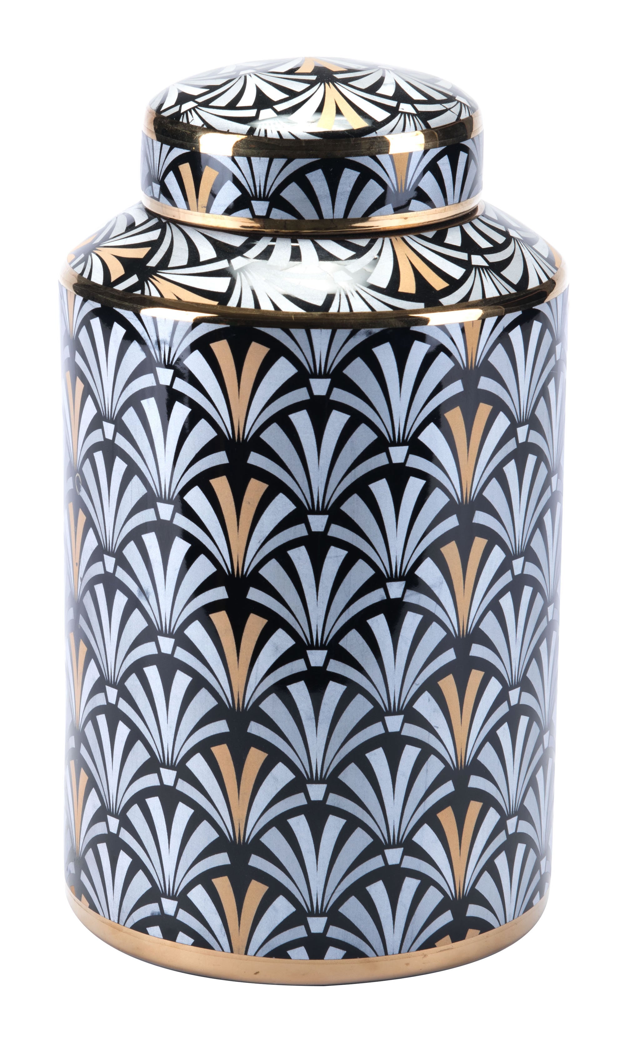 6.9" x 6.9" x 12.2" Black & White, Ceramic, Medium Jar