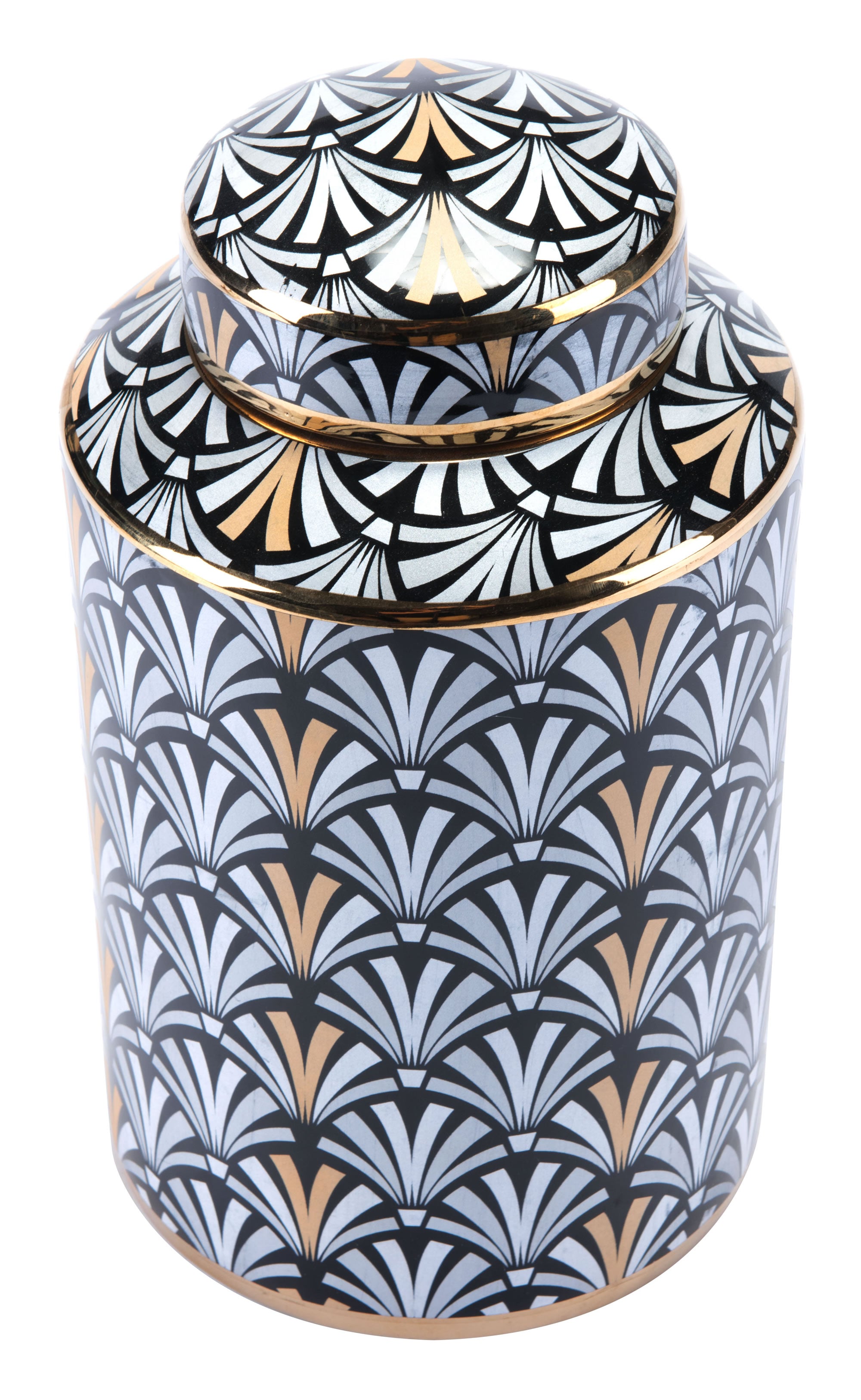 6.9" x 6.9" x 12.2" Black & White, Ceramic, Medium Jar