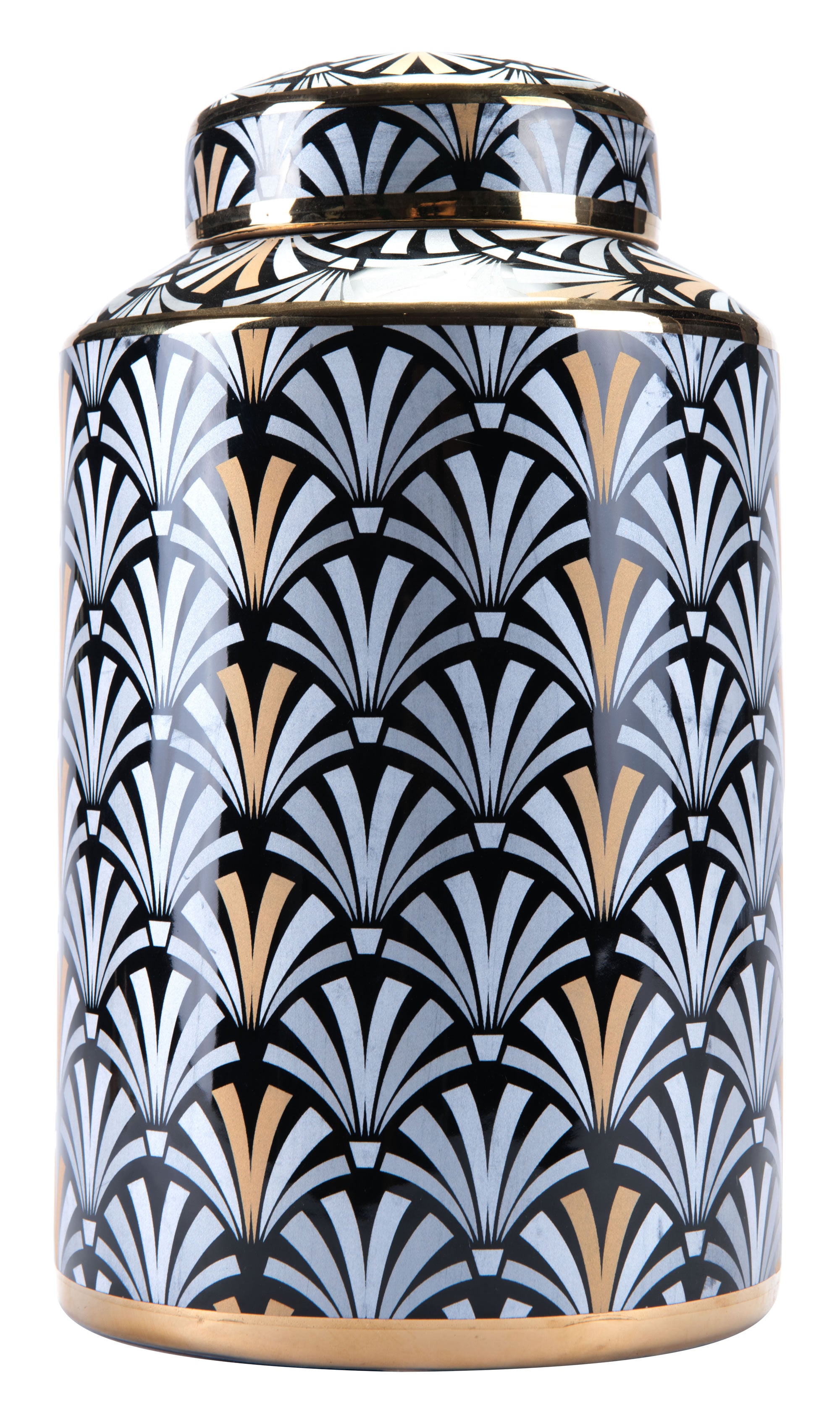 6.9" x 6.9" x 12.2" Black & White, Ceramic, Medium Jar