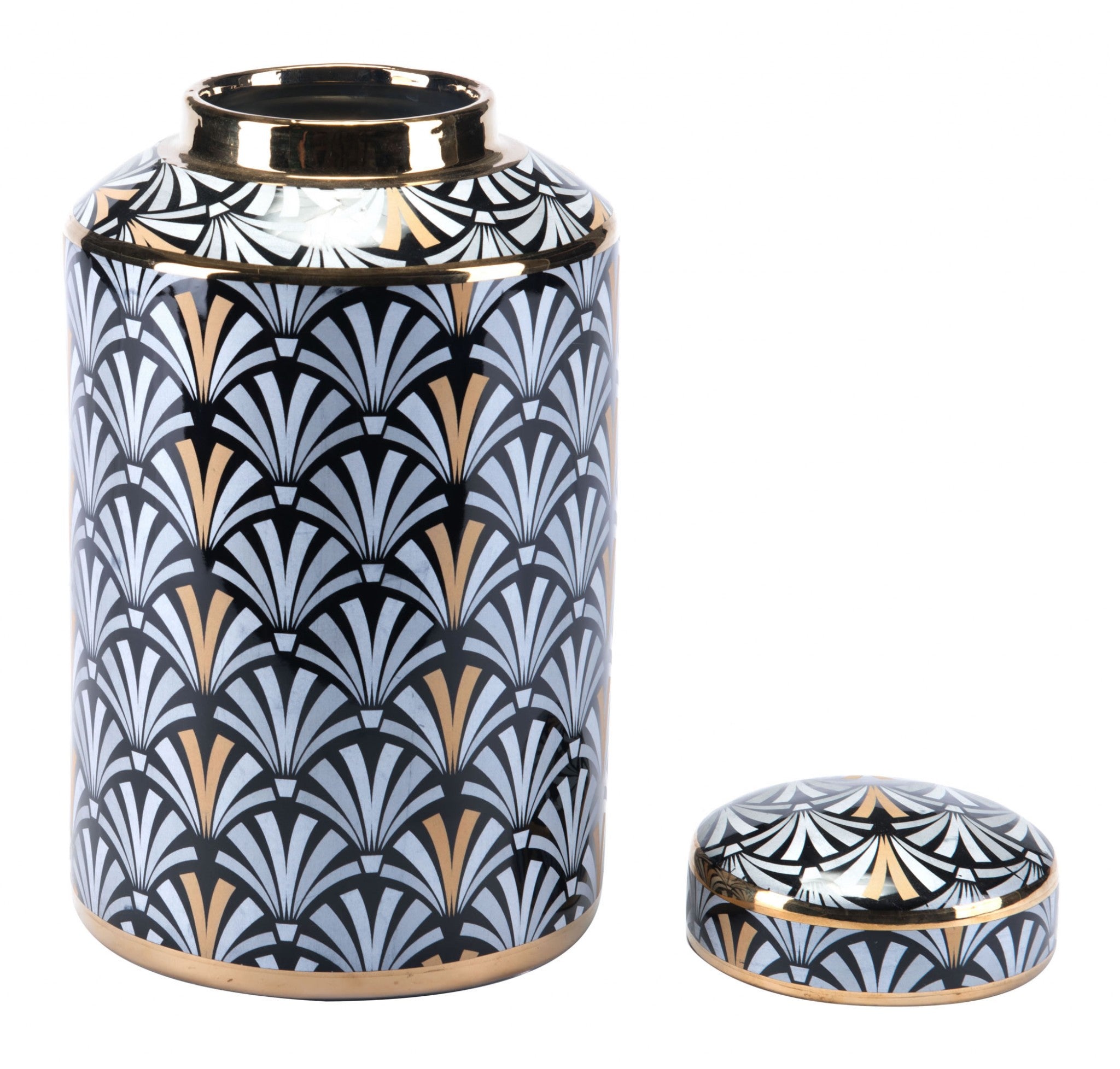 6.9" x 6.9" x 12.2" Black & White, Ceramic, Medium Jar