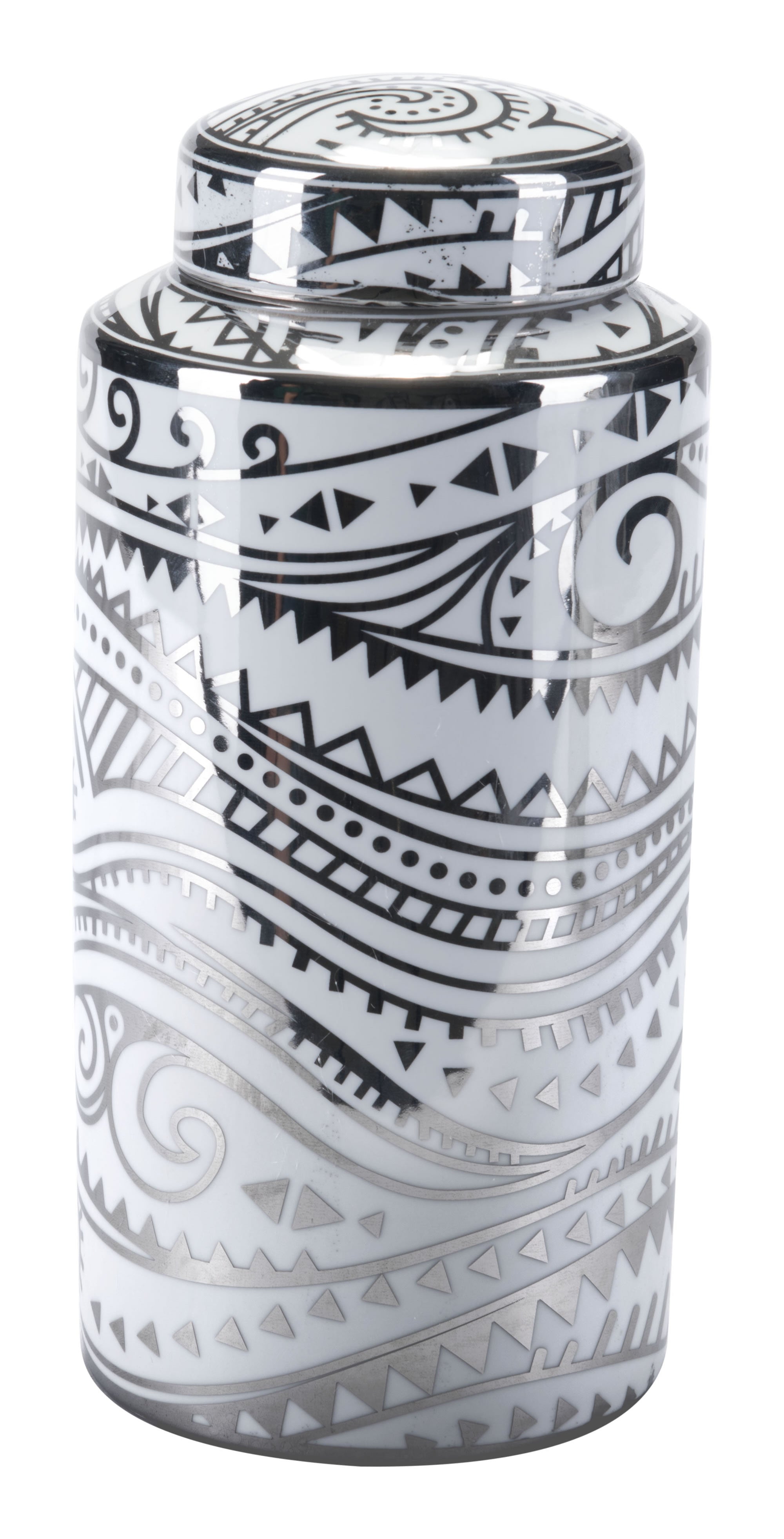 6.3" x 6.3" x 14" White & Silver, Porcelain, Large Jar