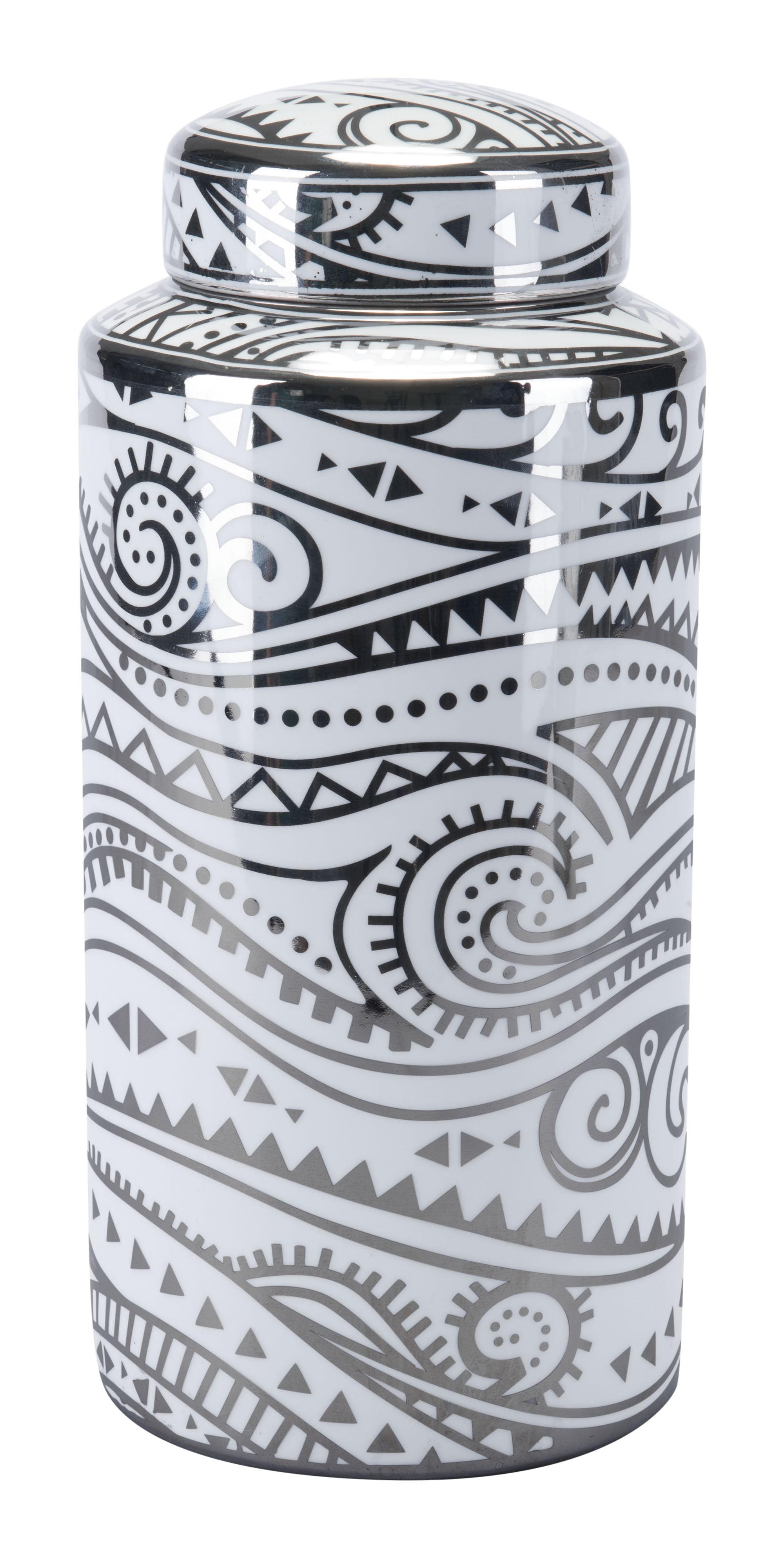 6.3" x 6.3" x 14" White & Silver, Porcelain, Large Jar