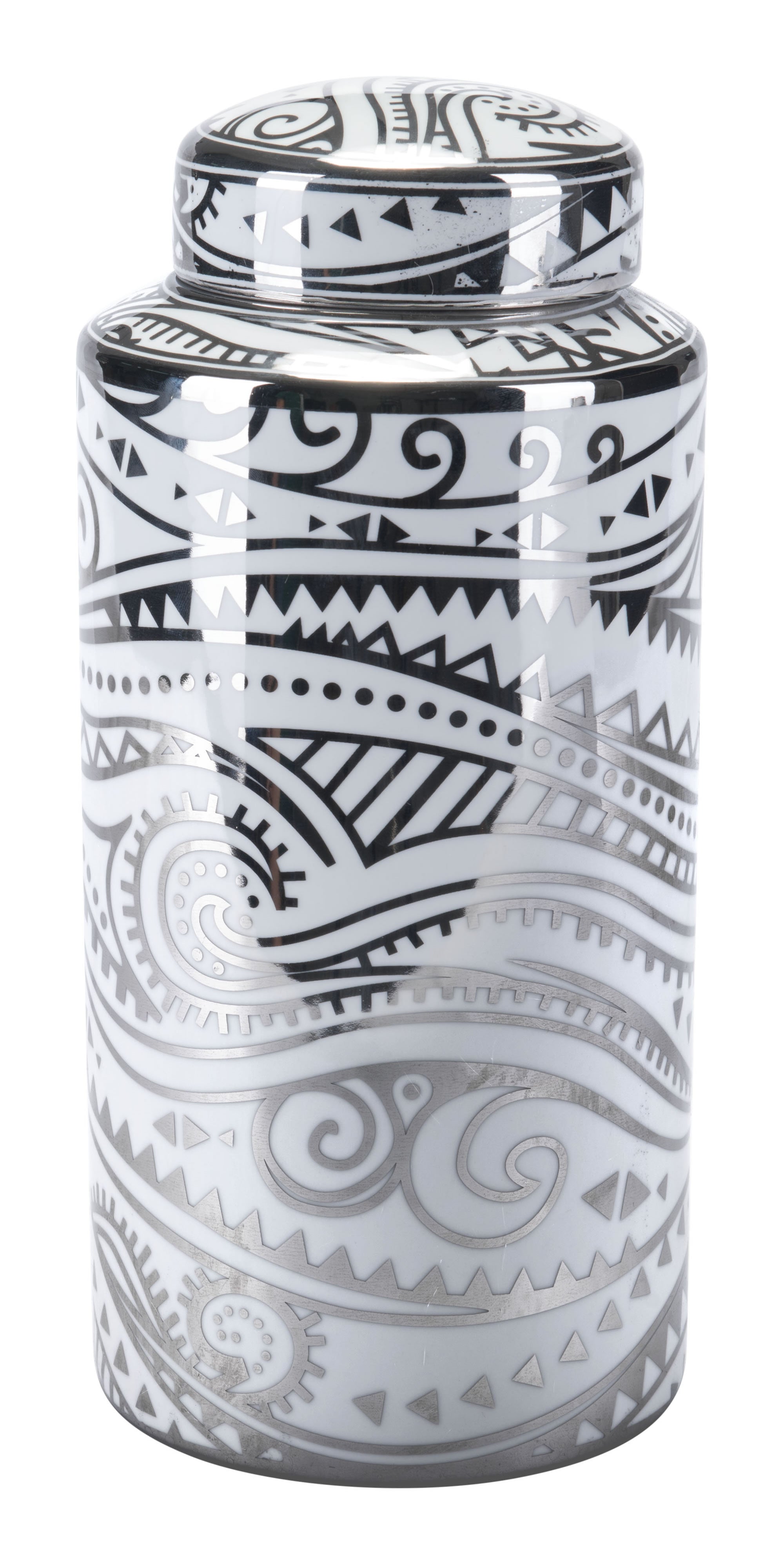 6.3" x 6.3" x 14" White & Silver, Porcelain, Large Jar