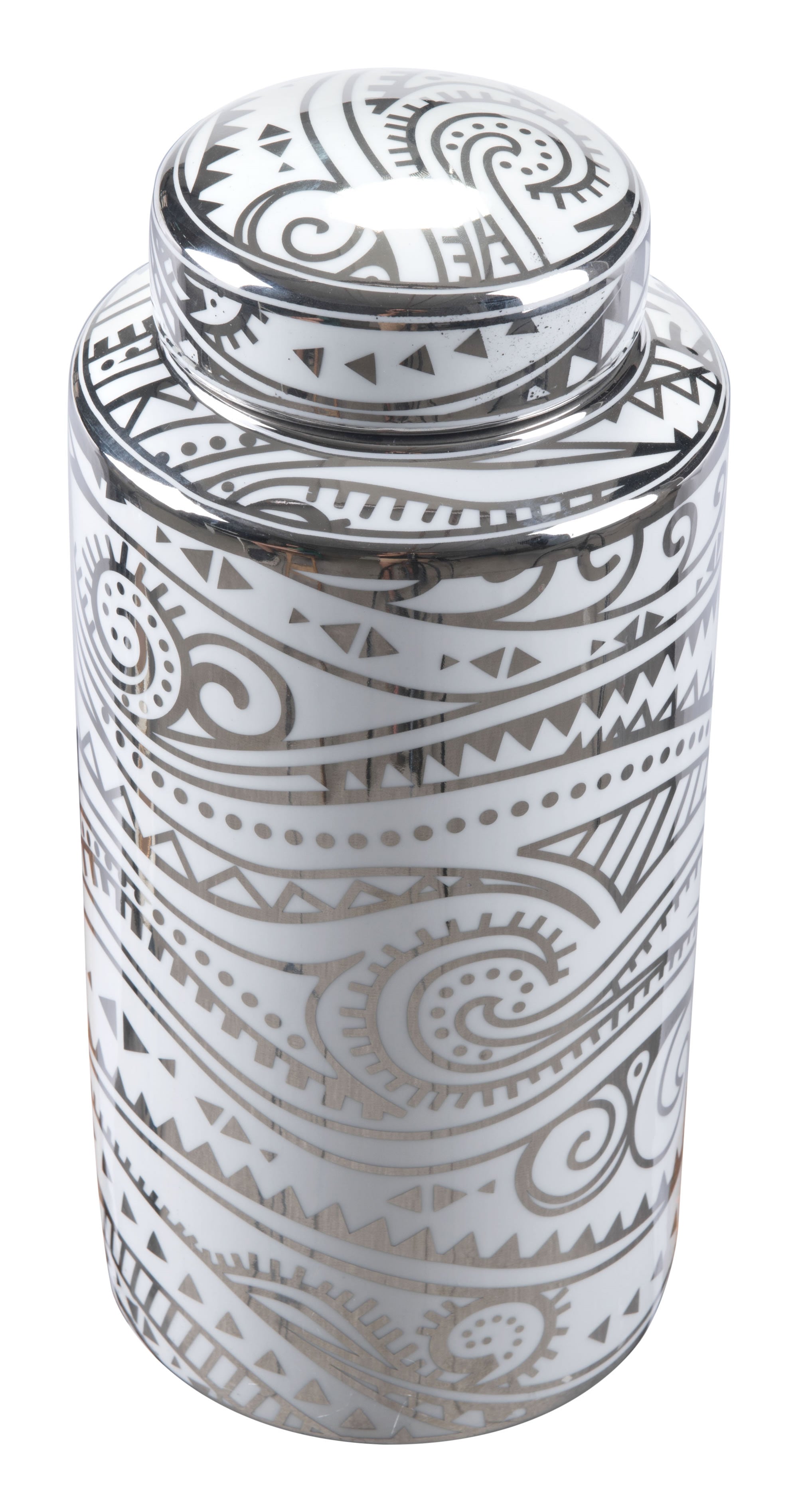 6.3" x 6.3" x 14" White & Silver, Porcelain, Large Jar