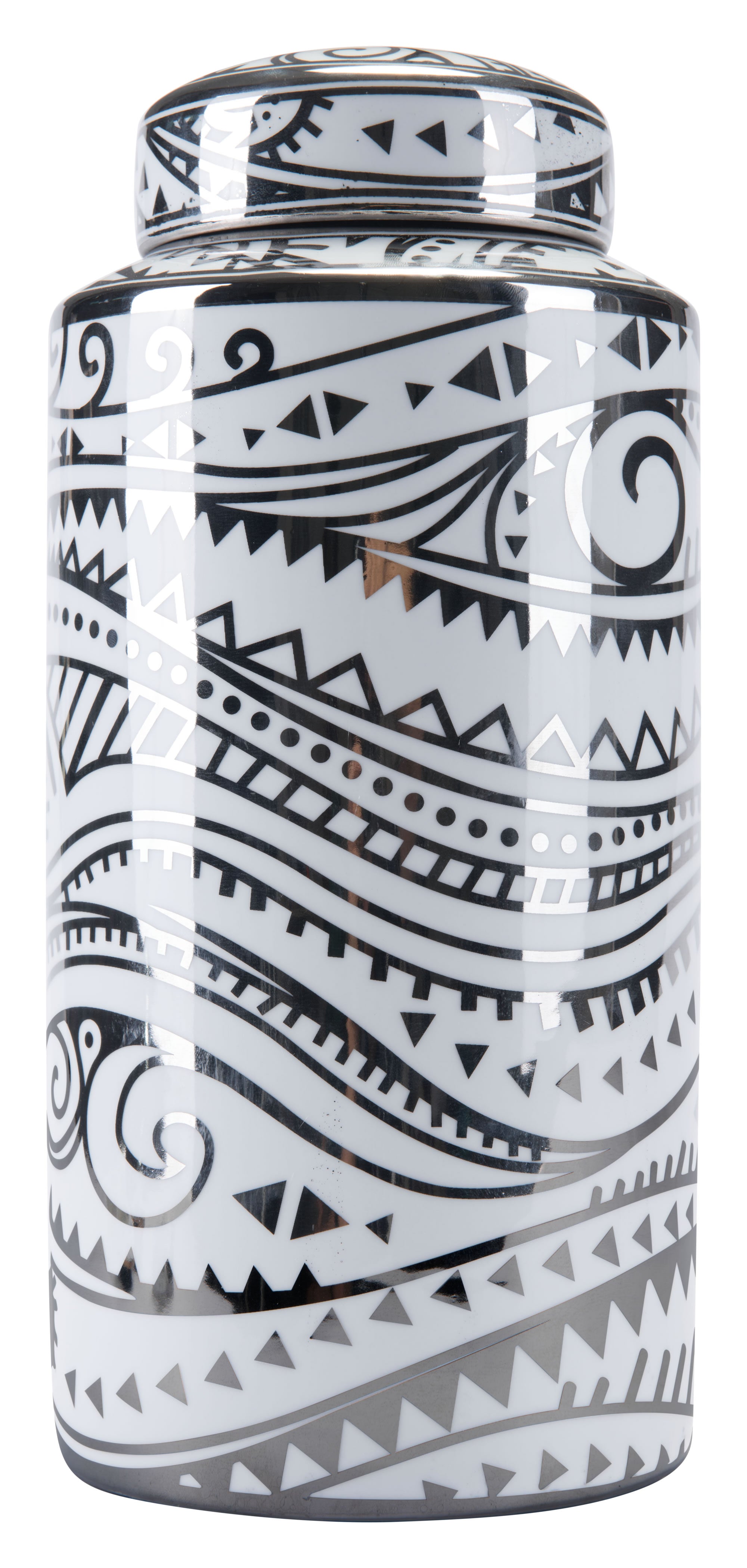 6.3" x 6.3" x 14" White & Silver, Porcelain, Large Jar