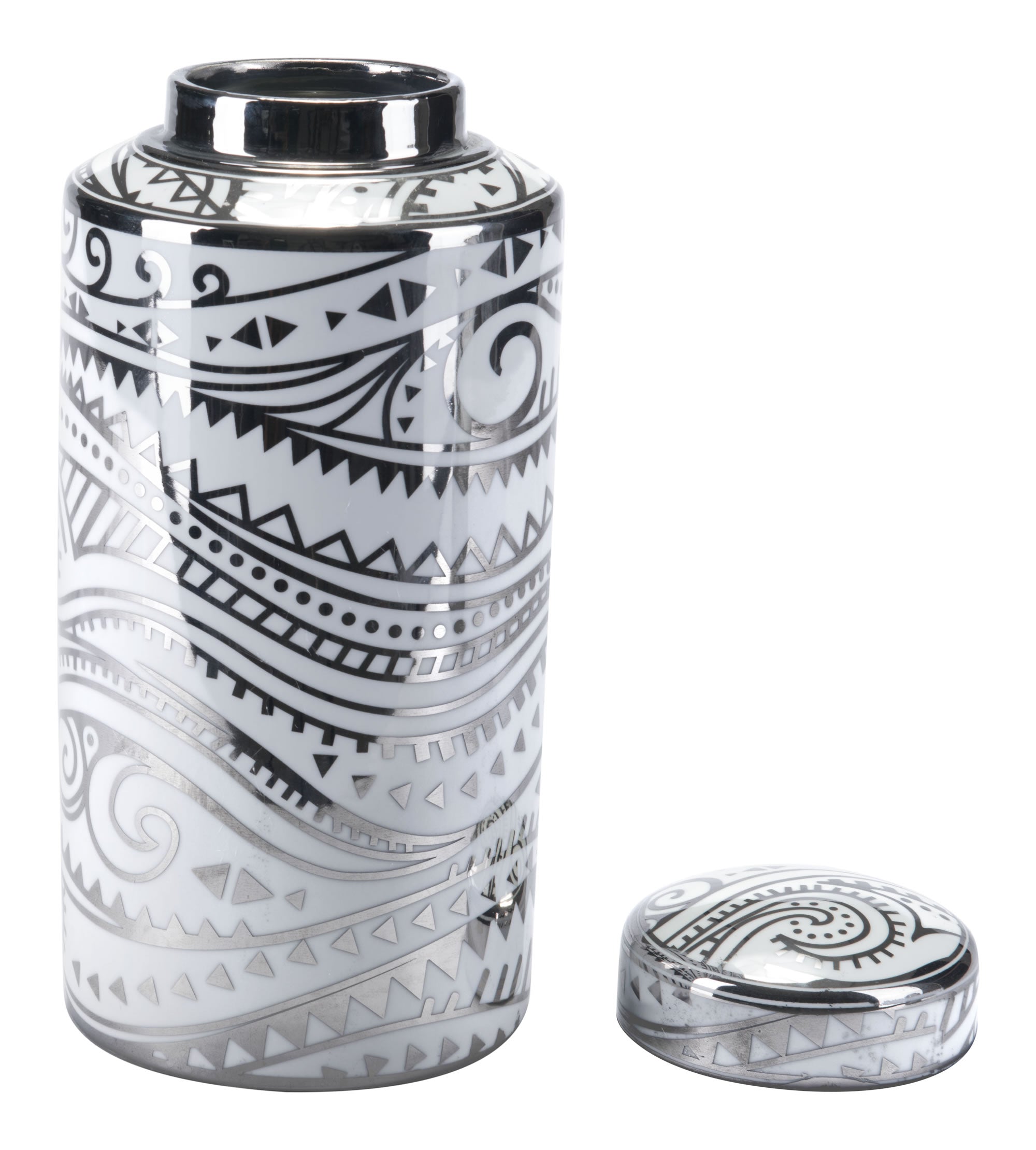 6.3" x 6.3" x 14" White & Silver, Porcelain, Large Jar