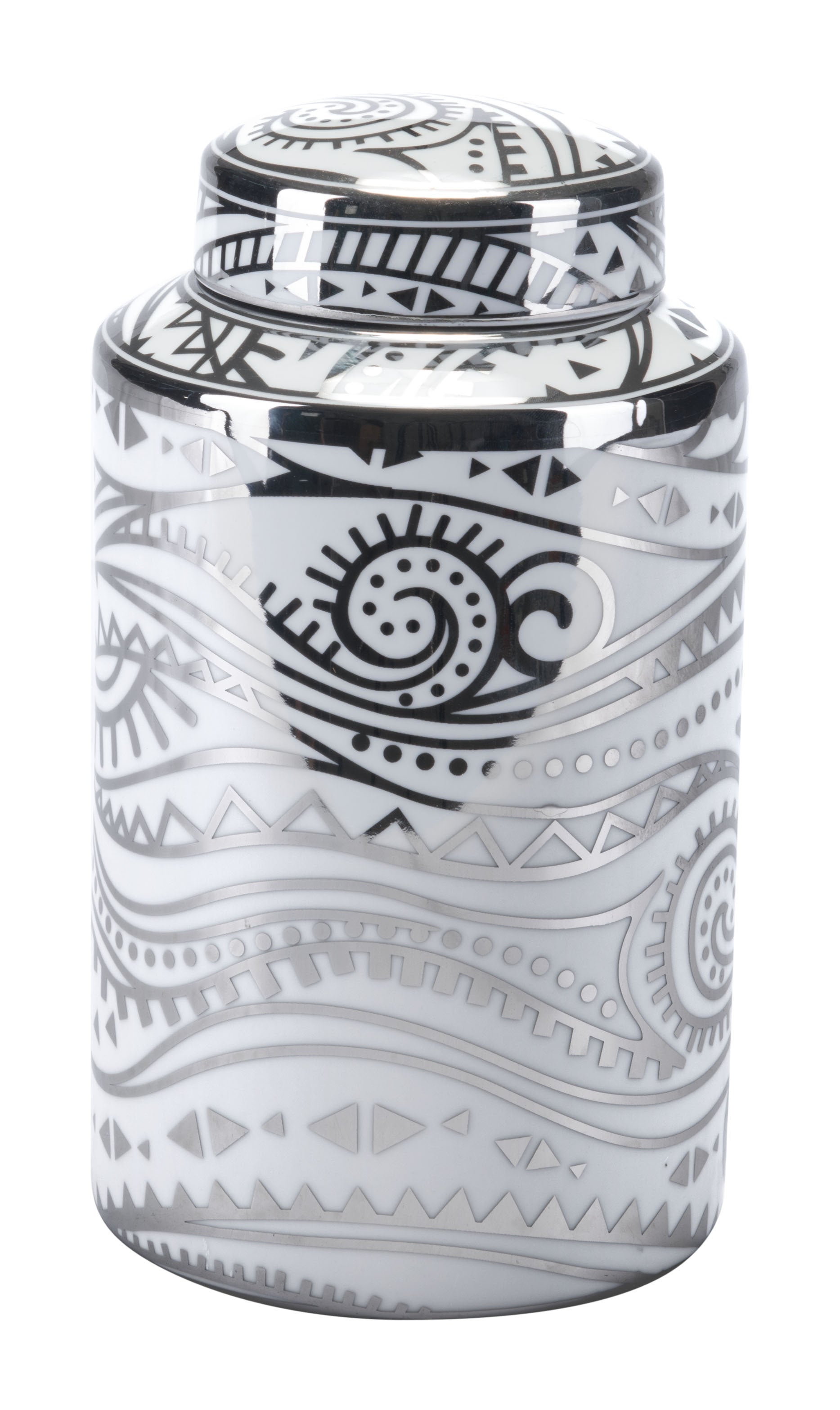 5.5" x 5.5" x 10" White & Silver, Porcelain, Small Jar