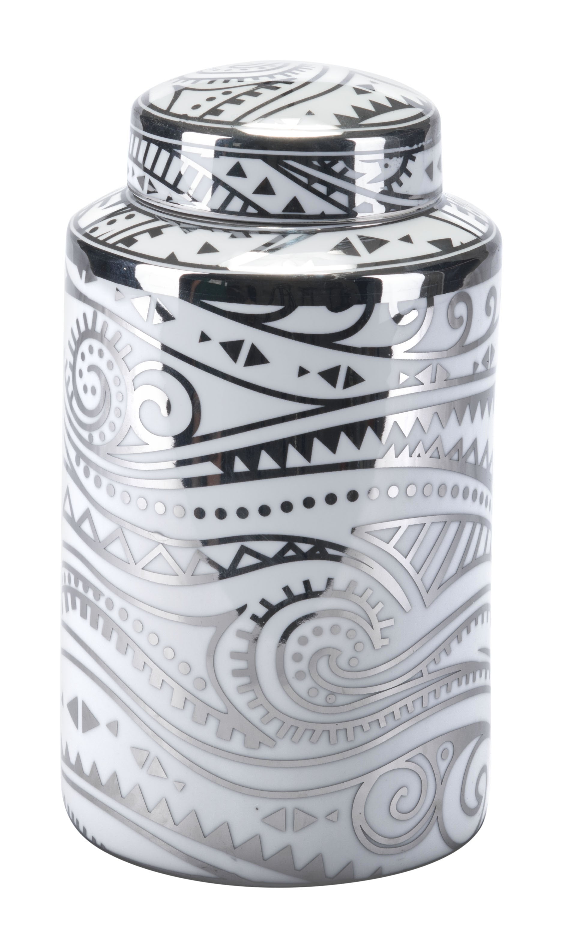 5.5" x 5.5" x 10" White & Silver, Porcelain, Small Jar