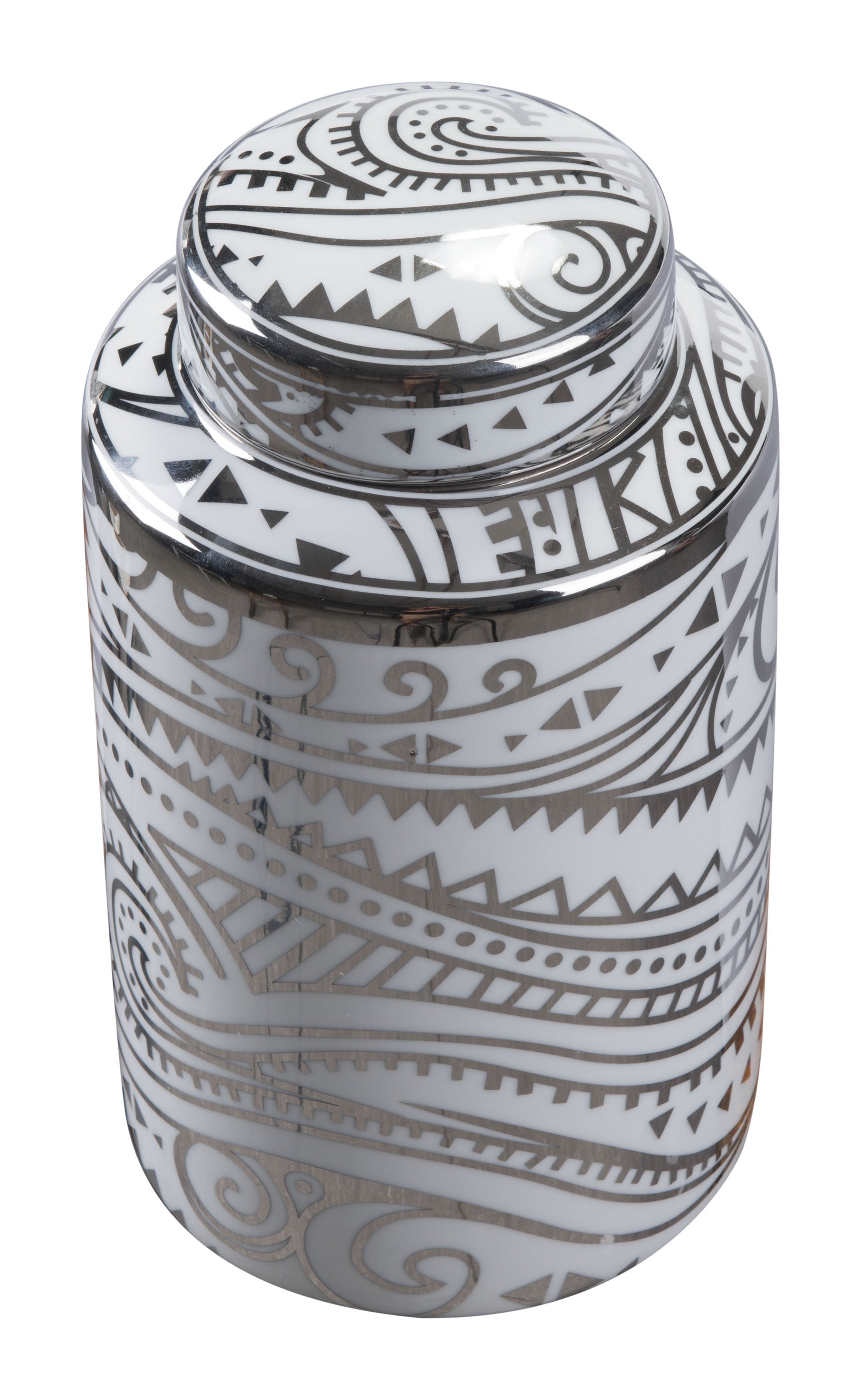 5.5" x 5.5" x 10" White & Silver, Porcelain, Small Jar