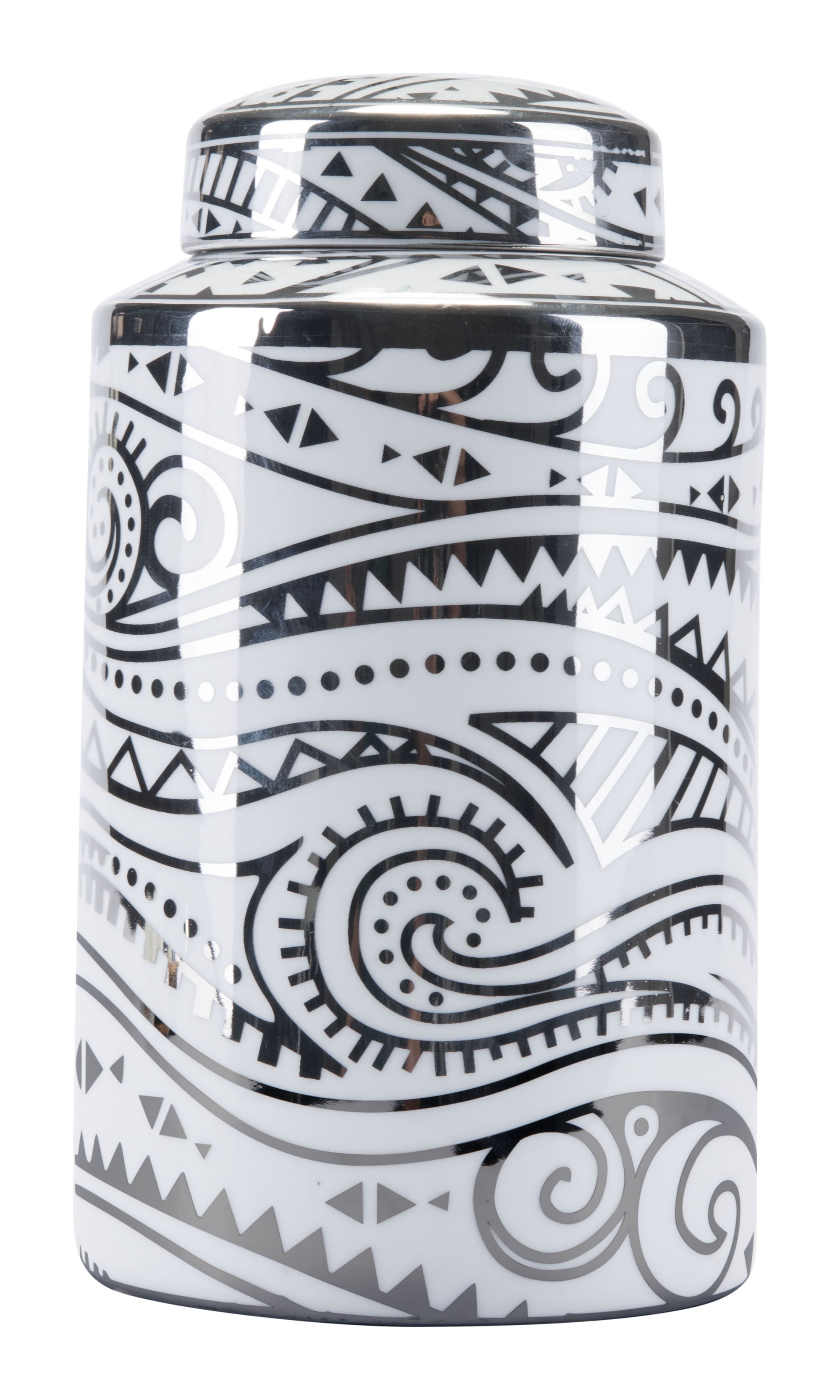 5.5" x 5.5" x 10" White & Silver, Porcelain, Small Jar