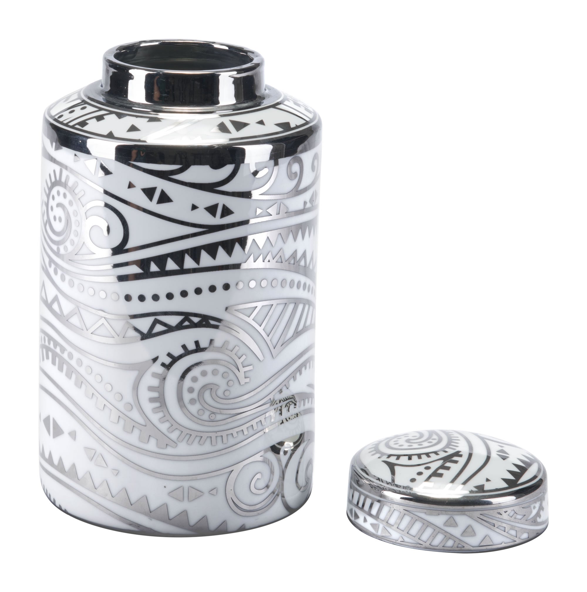 5.5" x 5.5" x 10" White & Silver, Porcelain, Small Jar