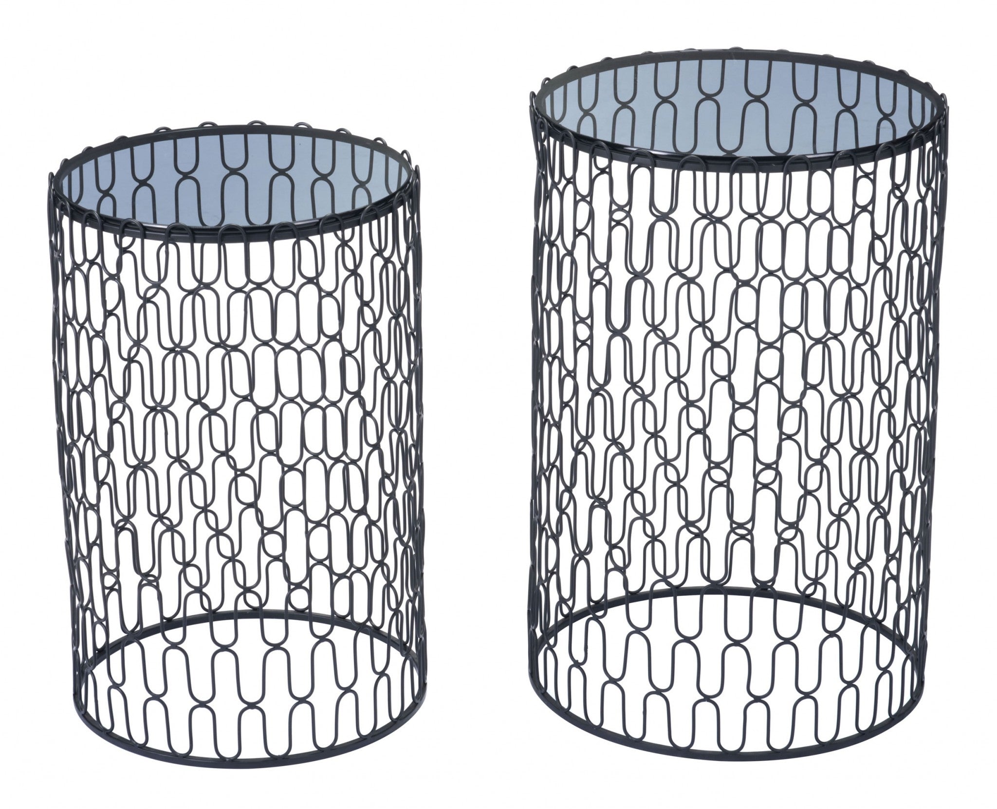 15.7" x 15.7" x 23.8" Black Glass & Steel Side Tables Side Tables - Set of 2