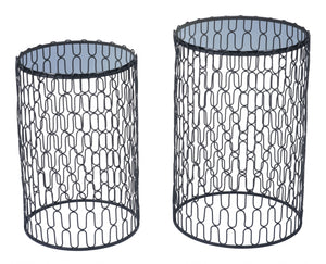 15.7" x 15.7" x 23.8" Black Glass & Steel Side Tables Side Tables - Set of 2