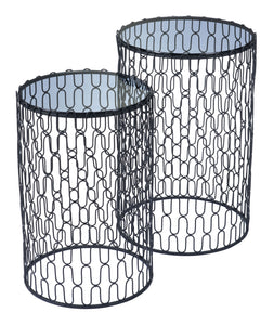 15.7" x 15.7" x 23.8" Black Glass & Steel Side Tables Side Tables - Set of 2