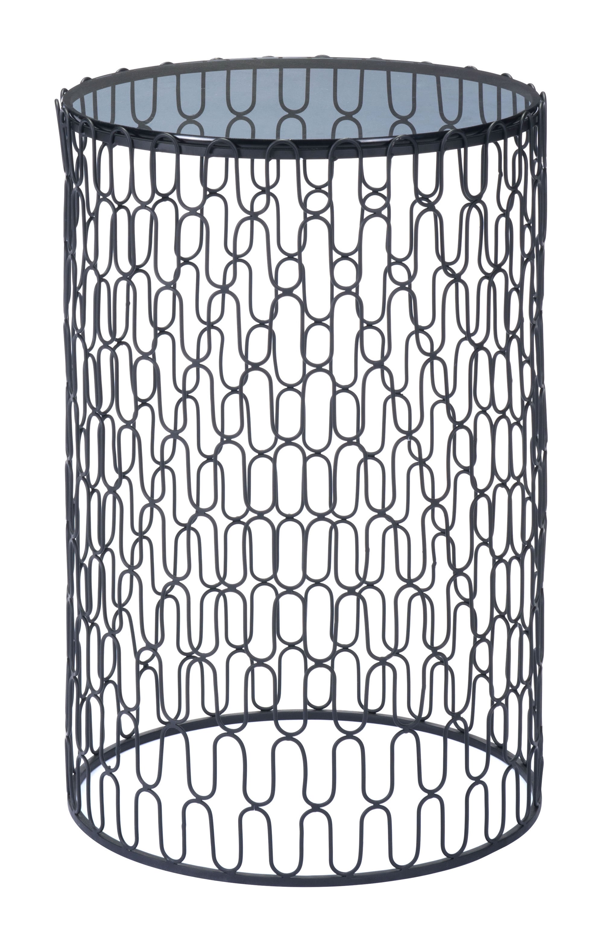 15.7" x 15.7" x 23.8" Black Glass & Steel Side Tables Side Tables - Set of 2