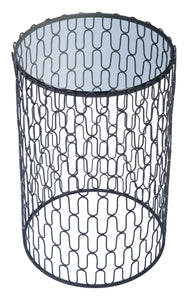 15.7" x 15.7" x 23.8" Black Glass & Steel Side Tables Side Tables - Set of 2