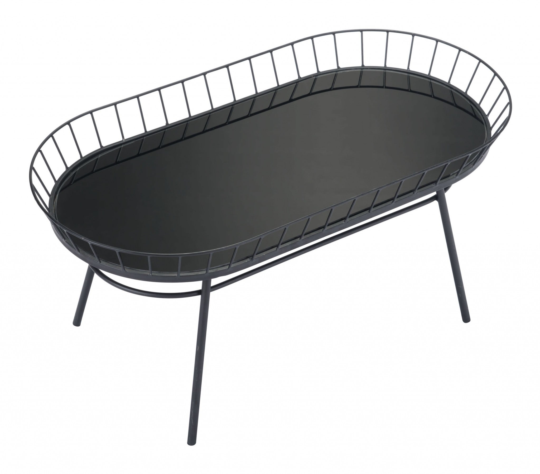 31.5" x 16.3" x 14.6" Black, Steel & Glass, Side Table