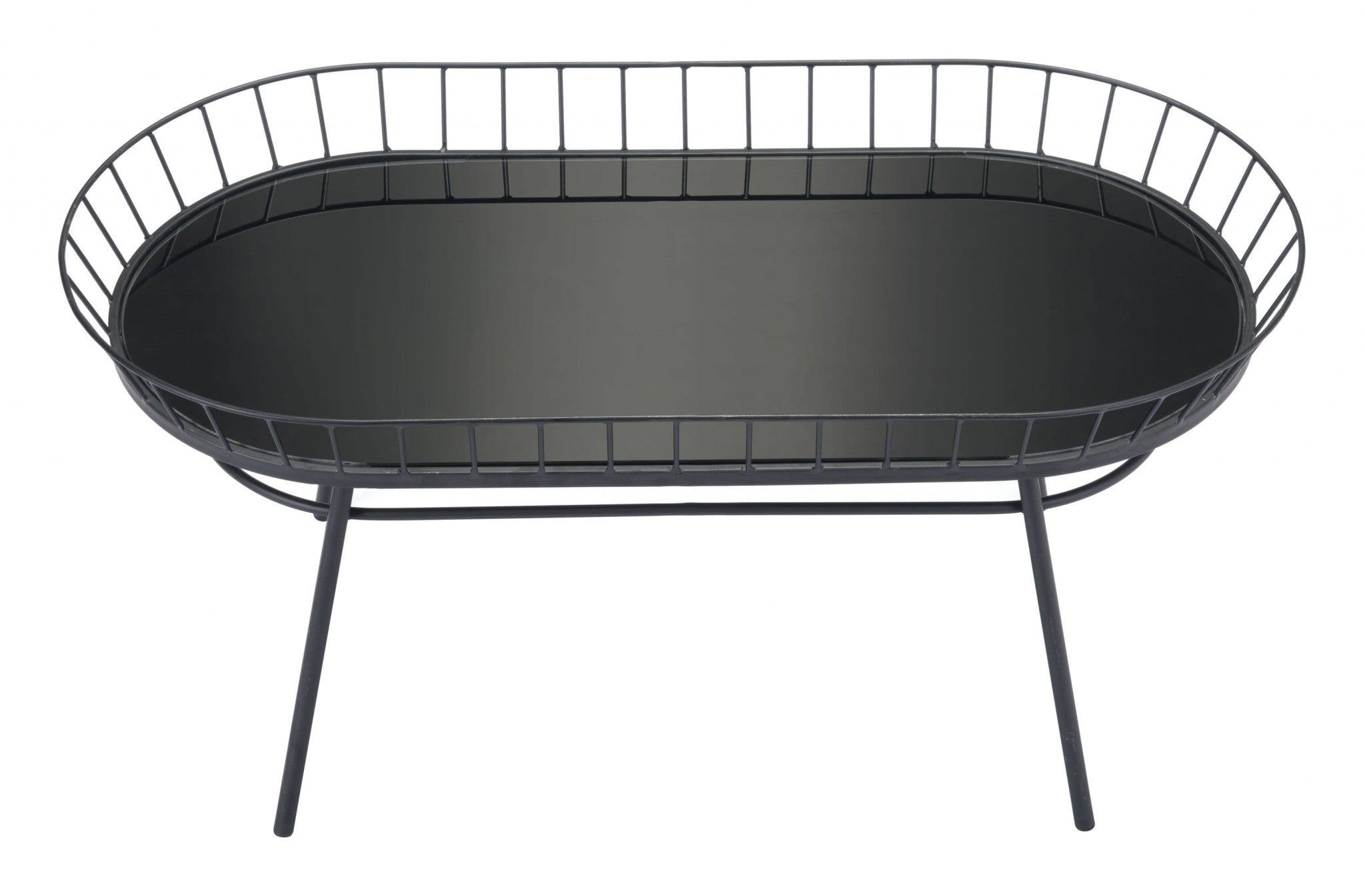 31.5" x 16.3" x 14.6" Black, Steel & Glass, Side Table