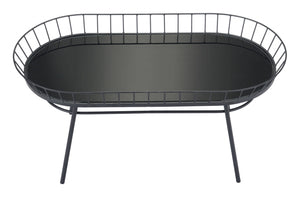 31.5" x 16.3" x 14.6" Black, Steel & Glass, Side Table