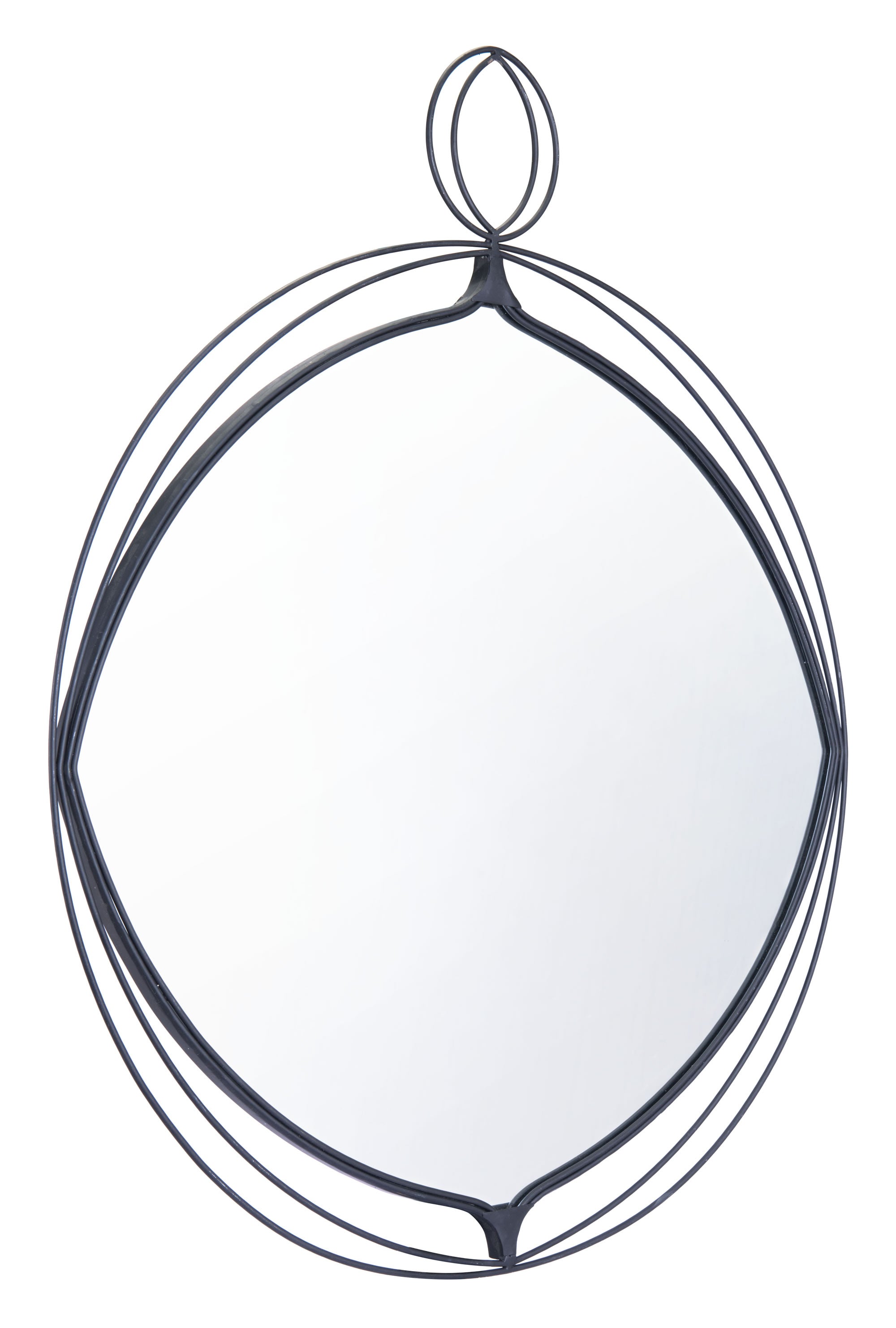 29.9" x 1" x 35.4" Black, Steel, Mirror & MDF, Round Mirror
