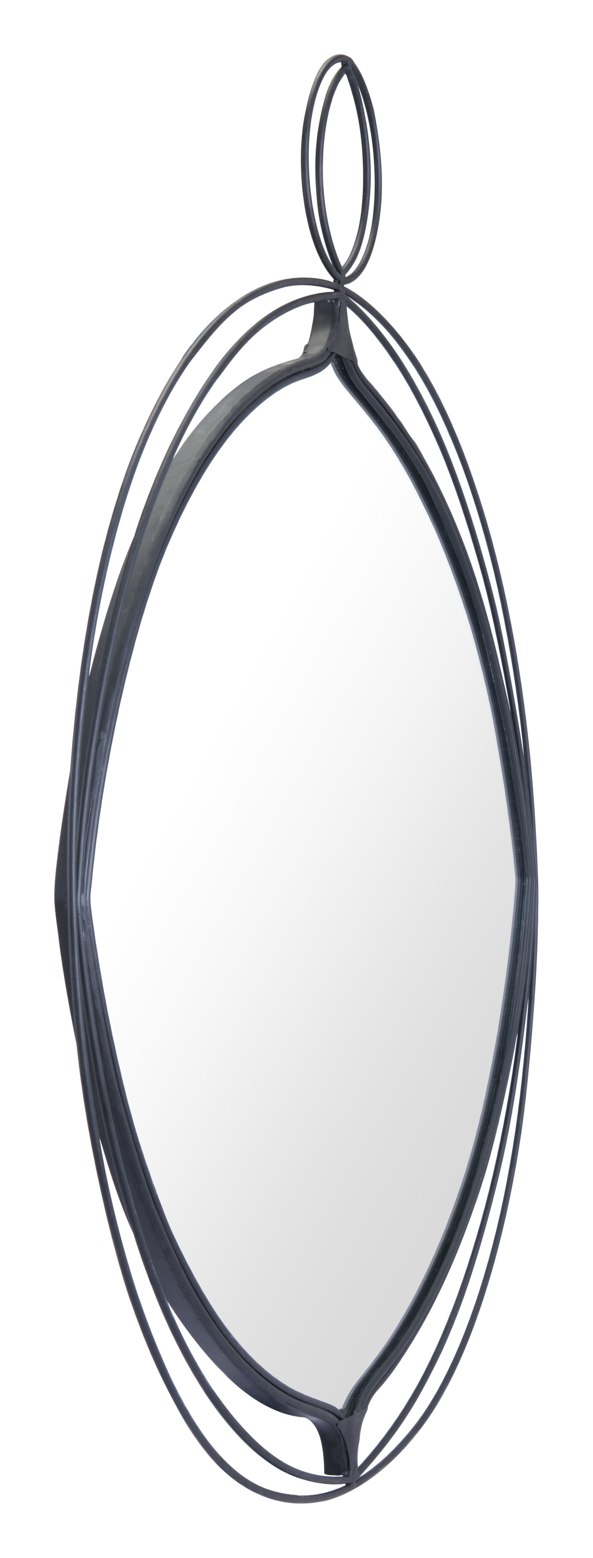 29.9" x 1" x 35.4" Black, Steel, Mirror & MDF, Round Mirror