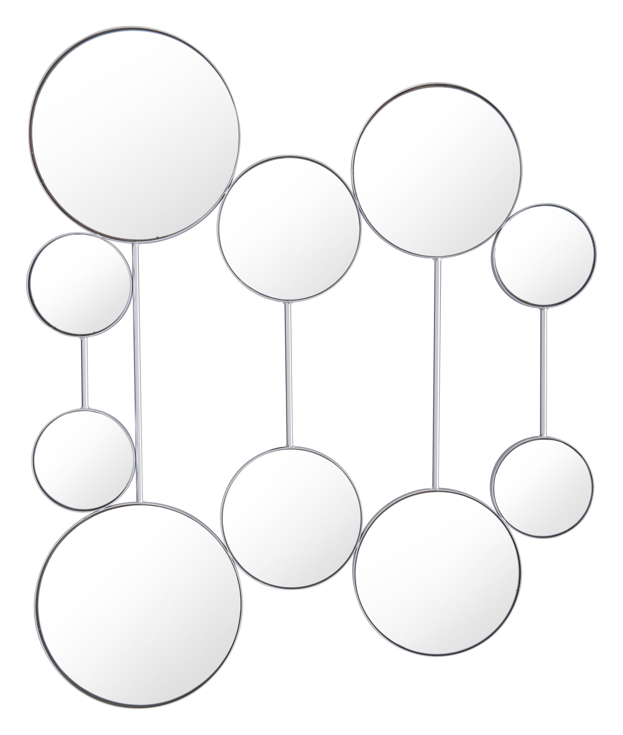 34.8" x 0.8" x 41.1" Silver, Steel, Mirror & MDF, Round Mirrors