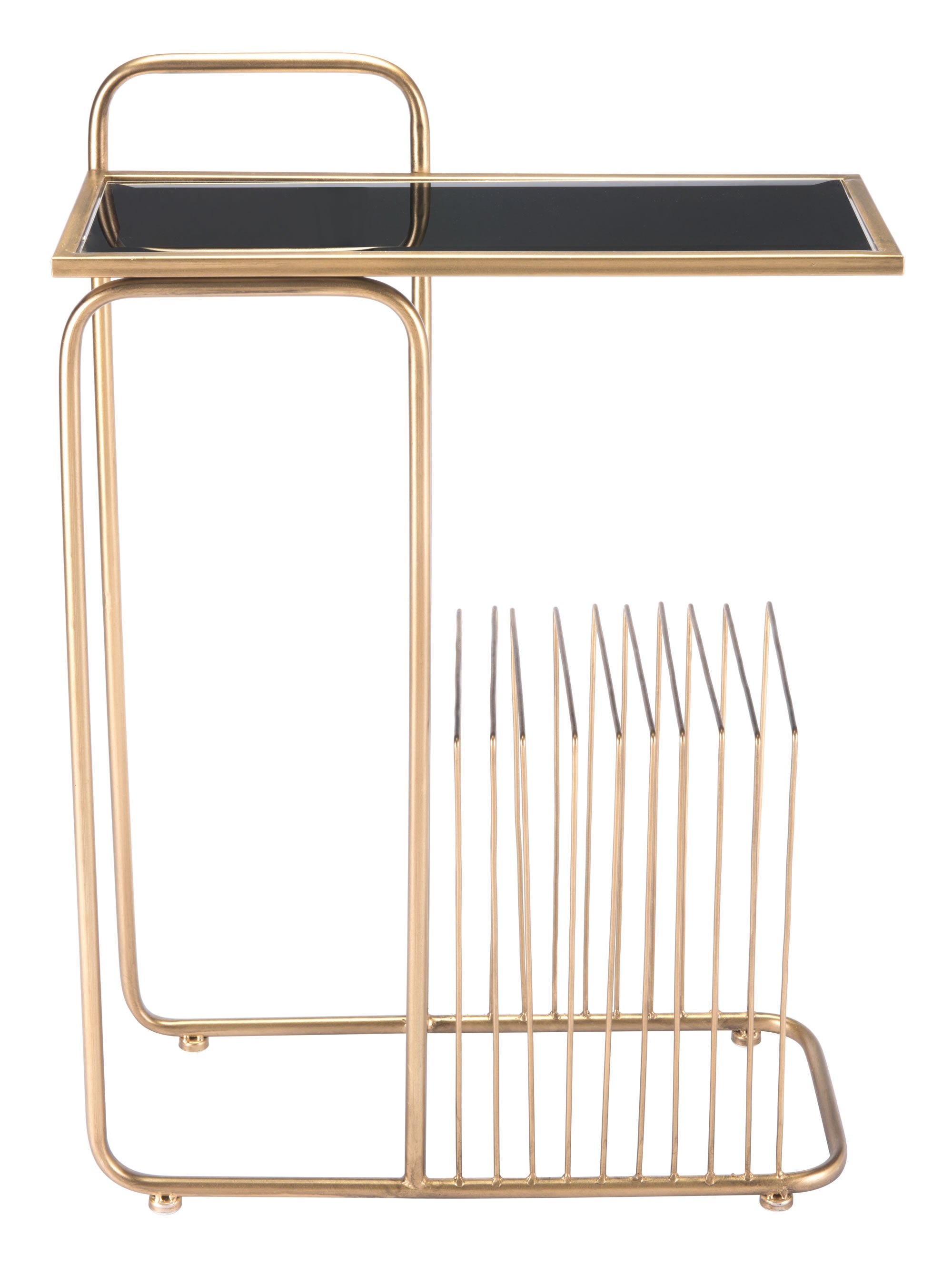 19.7" x 8.5" x 28.3" Gold, Steel, Mirror, Side Table