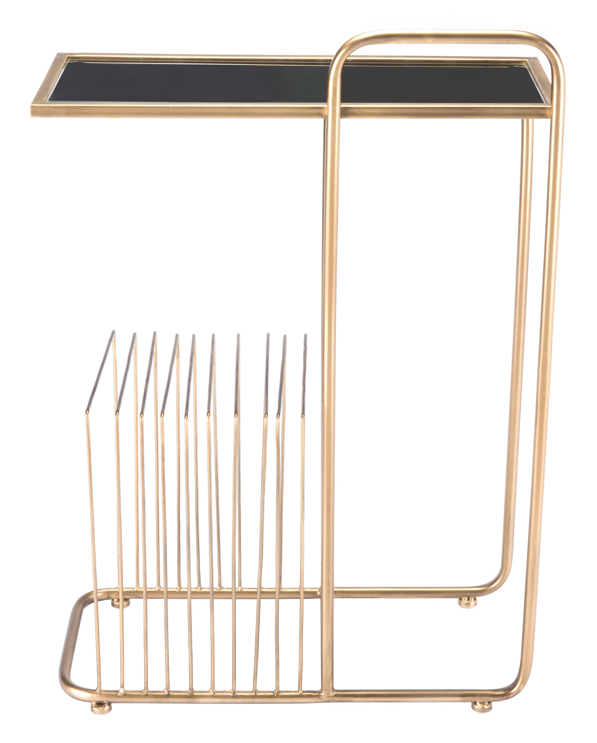 19.7" x 8.5" x 28.3" Gold, Steel, Mirror, Side Table