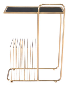 19.7" x 8.5" x 28.3" Gold, Steel, Mirror, Side Table