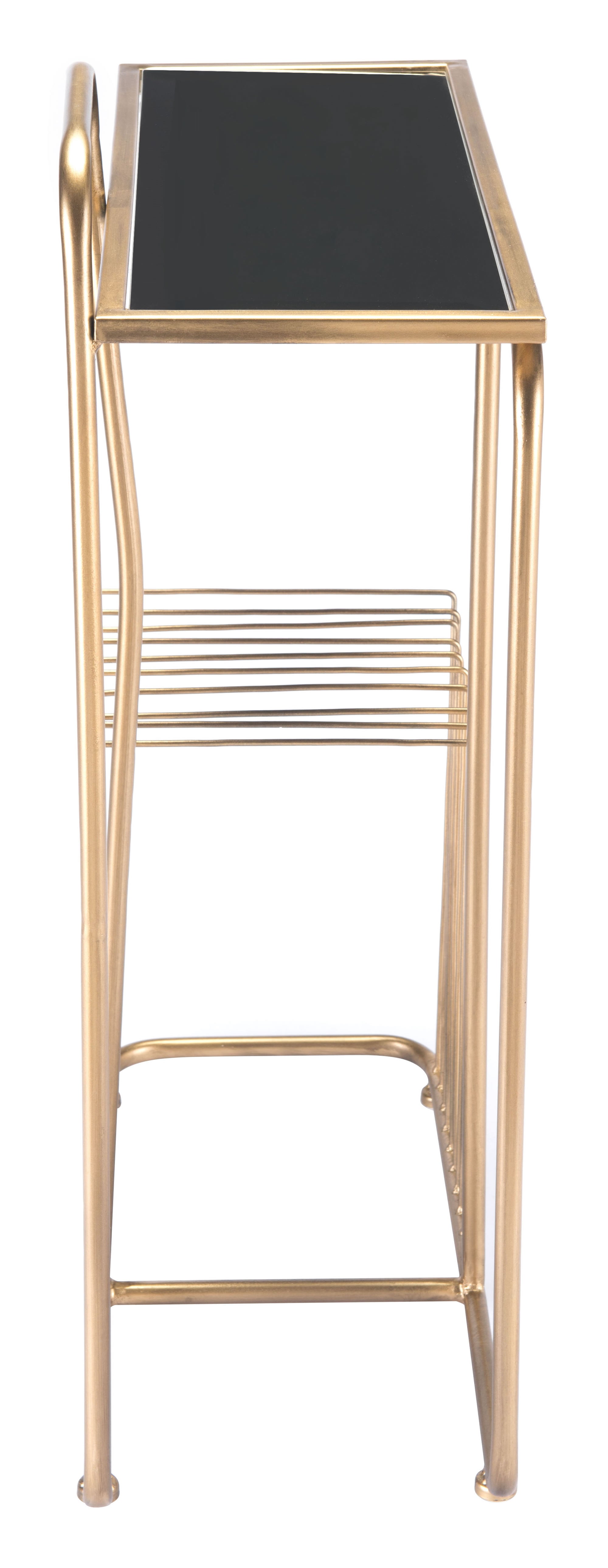 19.7" x 8.5" x 28.3" Gold, Steel, Mirror, Side Table