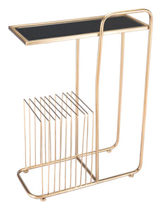 19.7" x 8.5" x 28.3" Gold, Steel, Mirror, Side Table