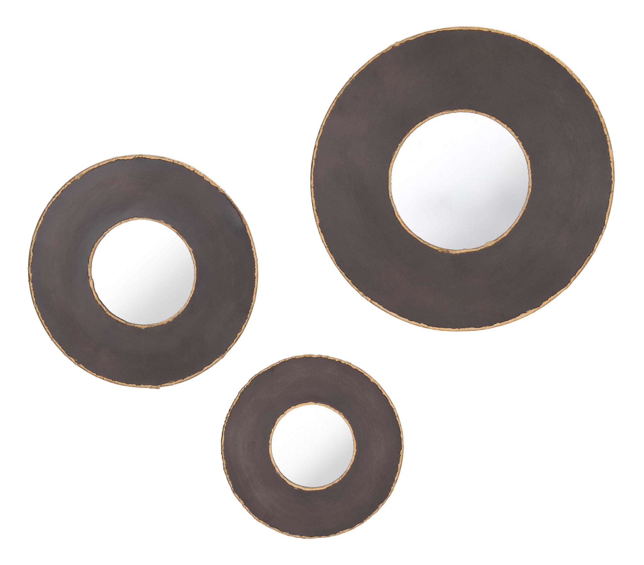 19.7" x 1.2" x 19.7" Black, Steel, Mirror & MDF, Round Mirrors - Set of 3