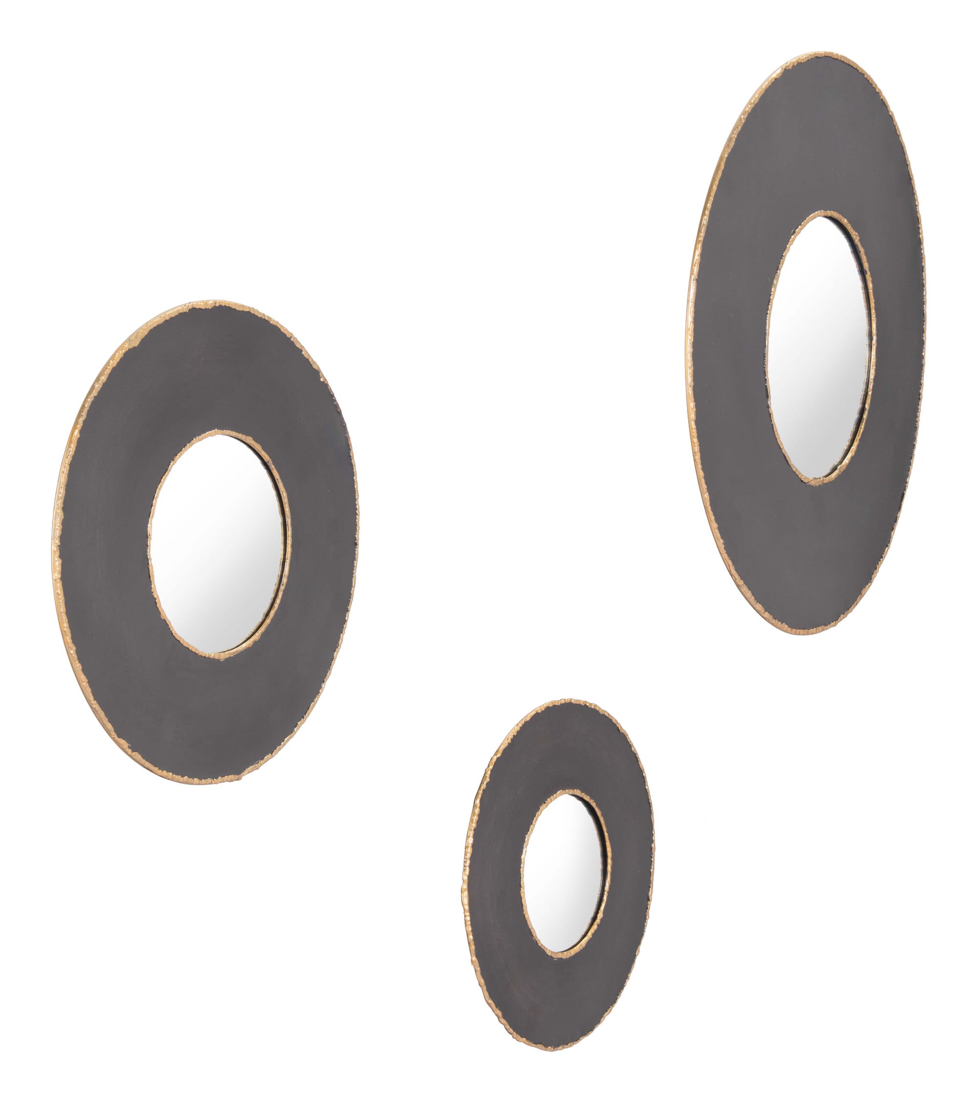 19.7" x 1.2" x 19.7" Black, Steel, Mirror & MDF, Round Mirrors - Set of 3