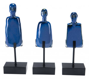 4.7" x 2.8" x 14.8" Blue, Ceramic & Steel, Figurines - Set of 3