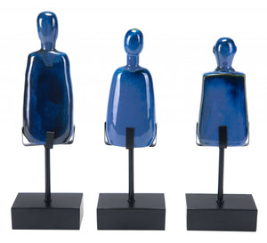 4.7" x 2.8" x 14.8" Blue, Ceramic & Steel, Figurines - Set of 3