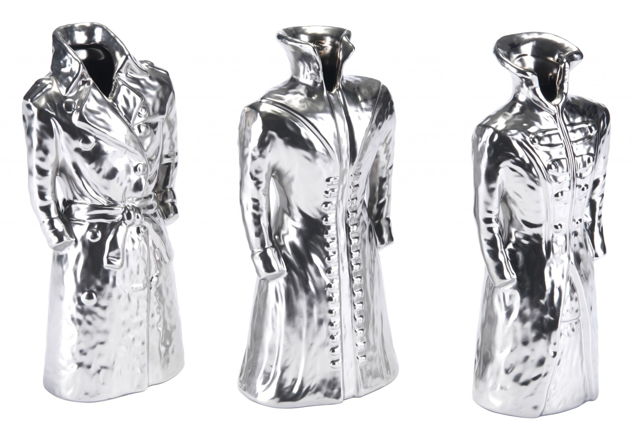 4.9" x 3.5" x 11" Matte Silver, Ceramic, Figurines - Set of 3