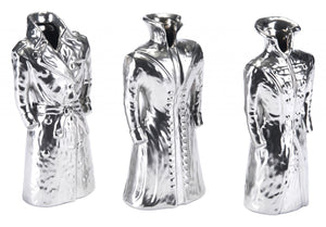 4.9" x 3.5" x 11" Matte Silver, Ceramic, Figurines - Set of 3