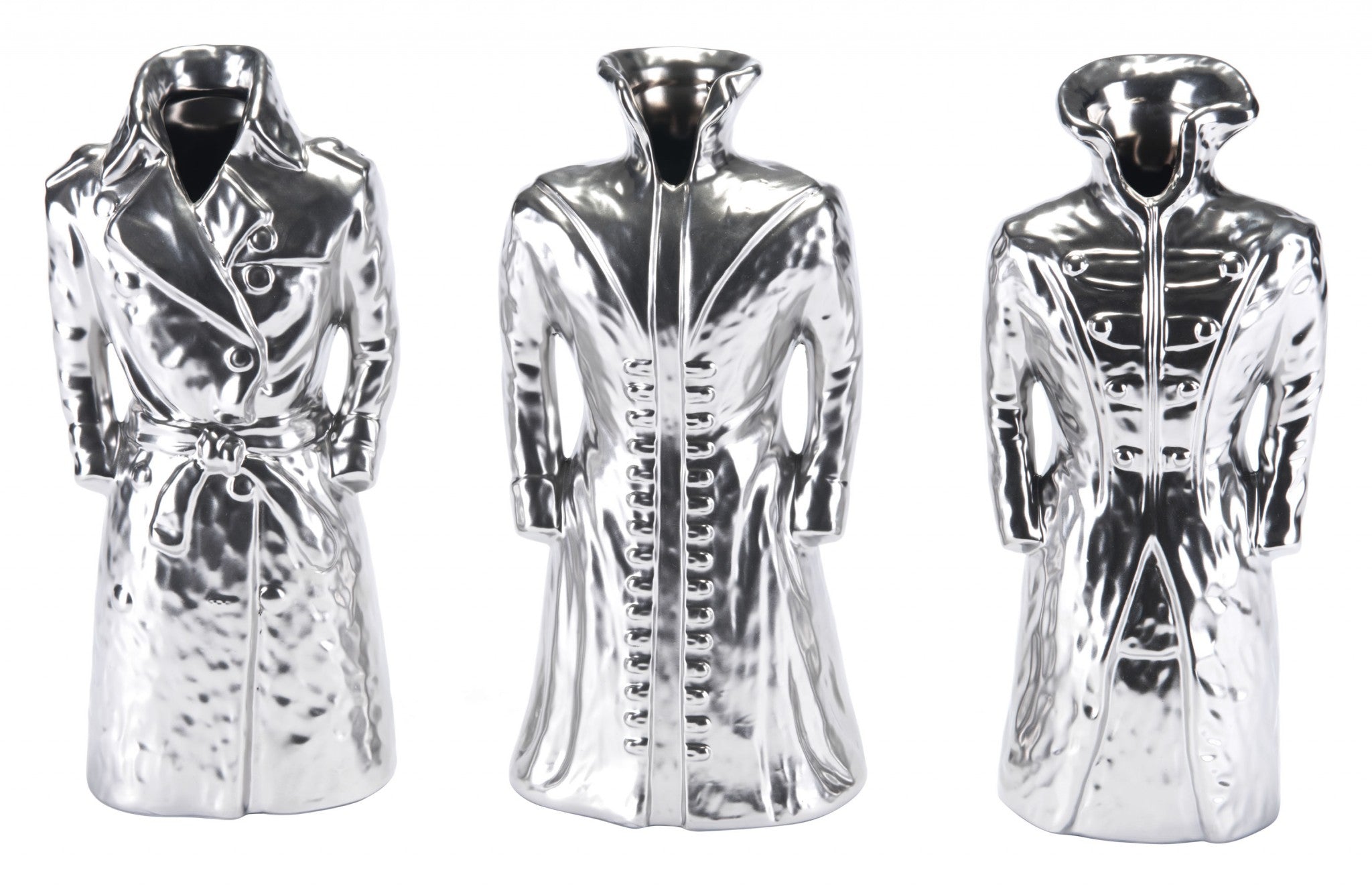 4.9" x 3.5" x 11" Matte Silver, Ceramic, Figurines - Set of 3