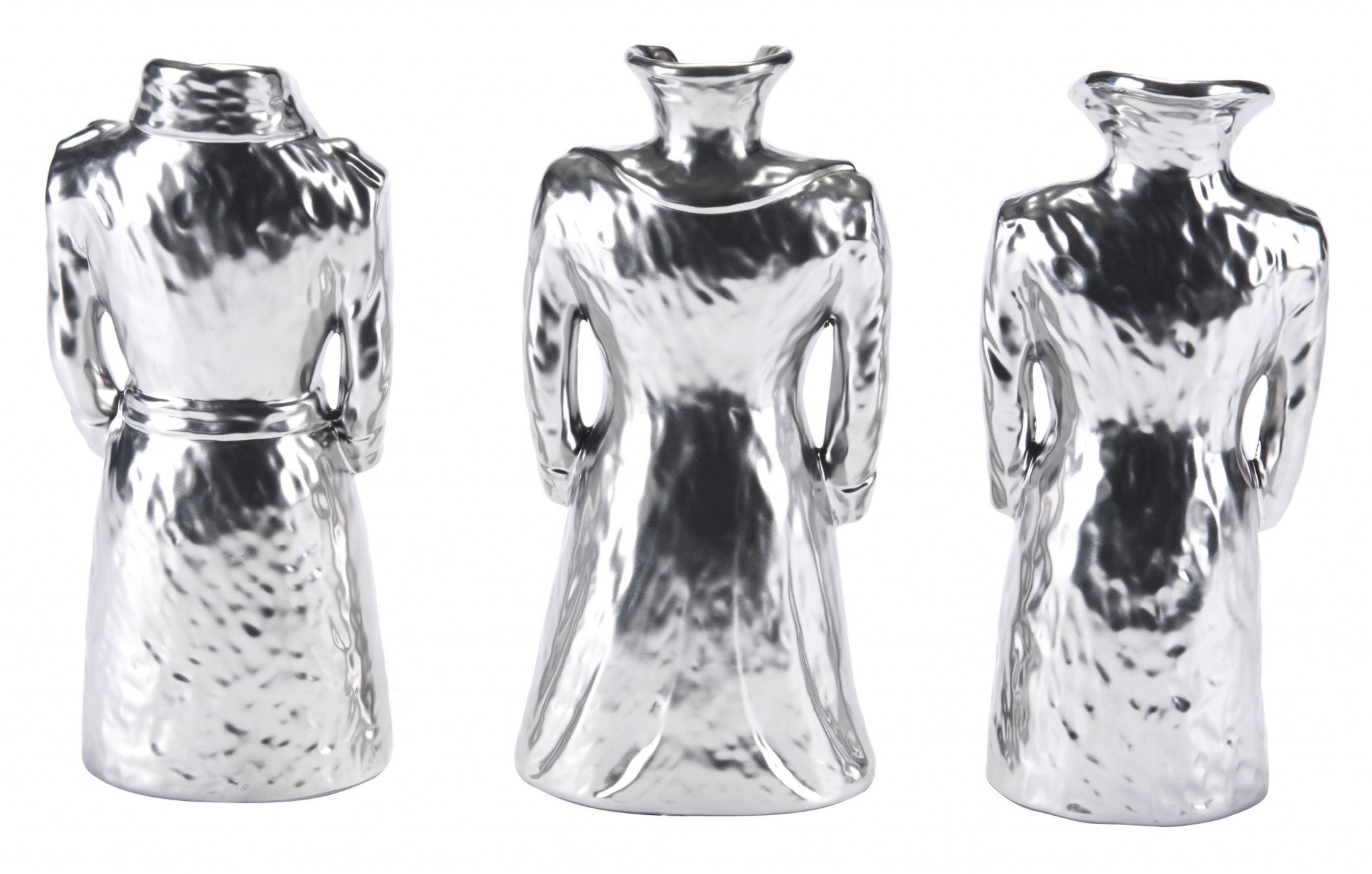 4.9" x 3.5" x 11" Matte Silver, Ceramic, Figurines - Set of 3