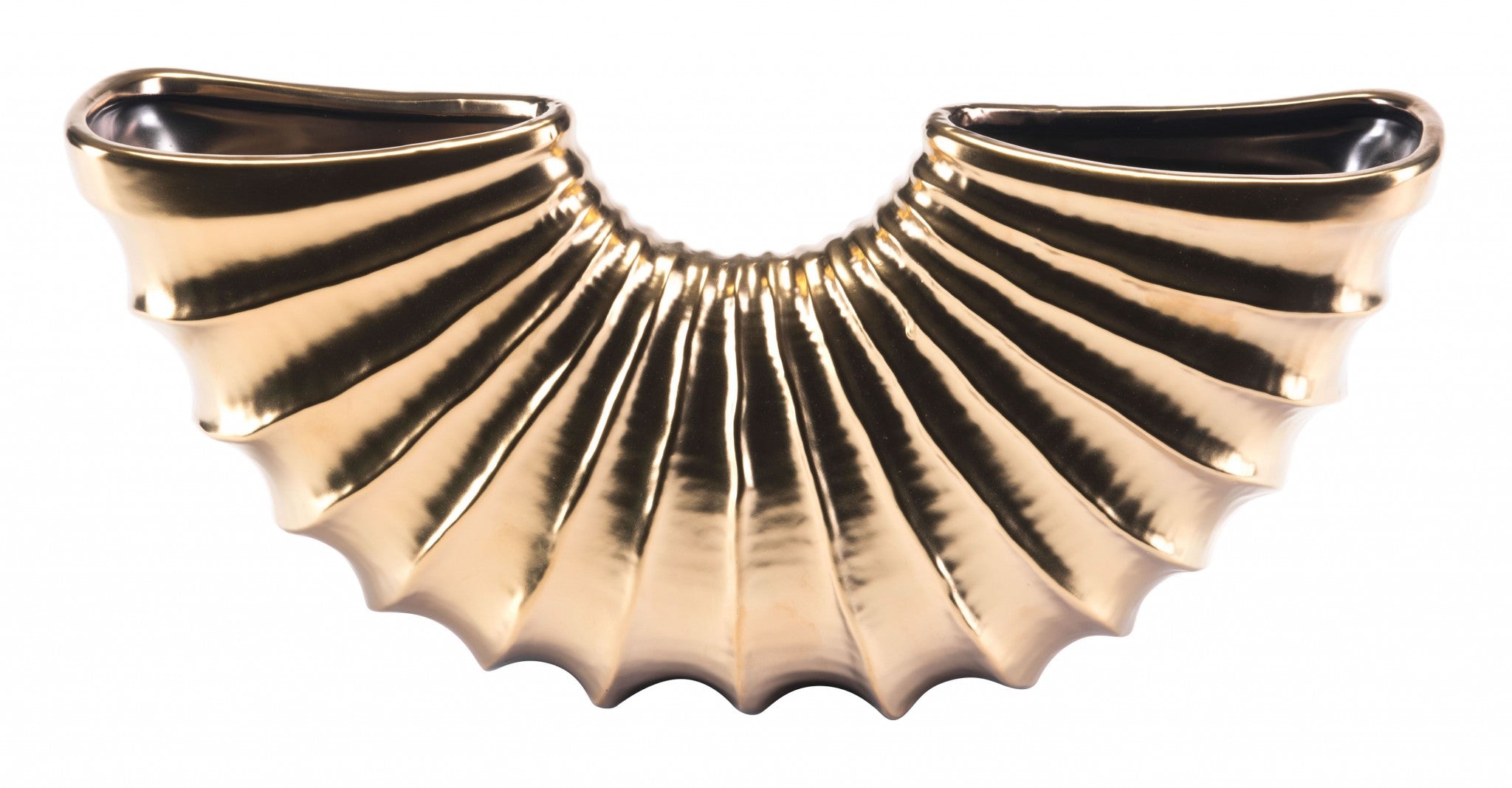 16.3" x 3.3" x 7.3" Matte Gold, Ceramic, Large Vase