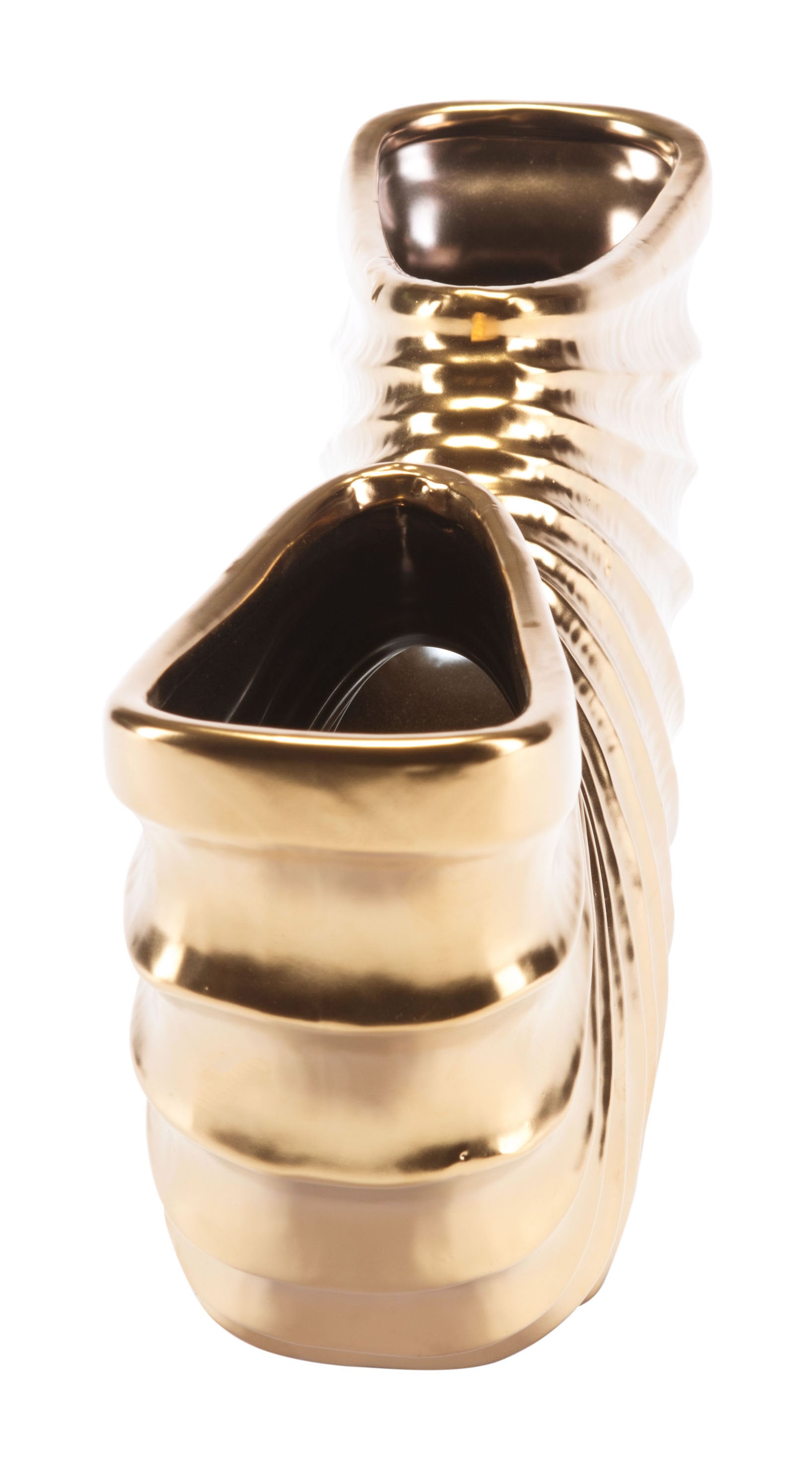 16.3" x 3.3" x 7.3" Matte Gold, Ceramic, Large Vase