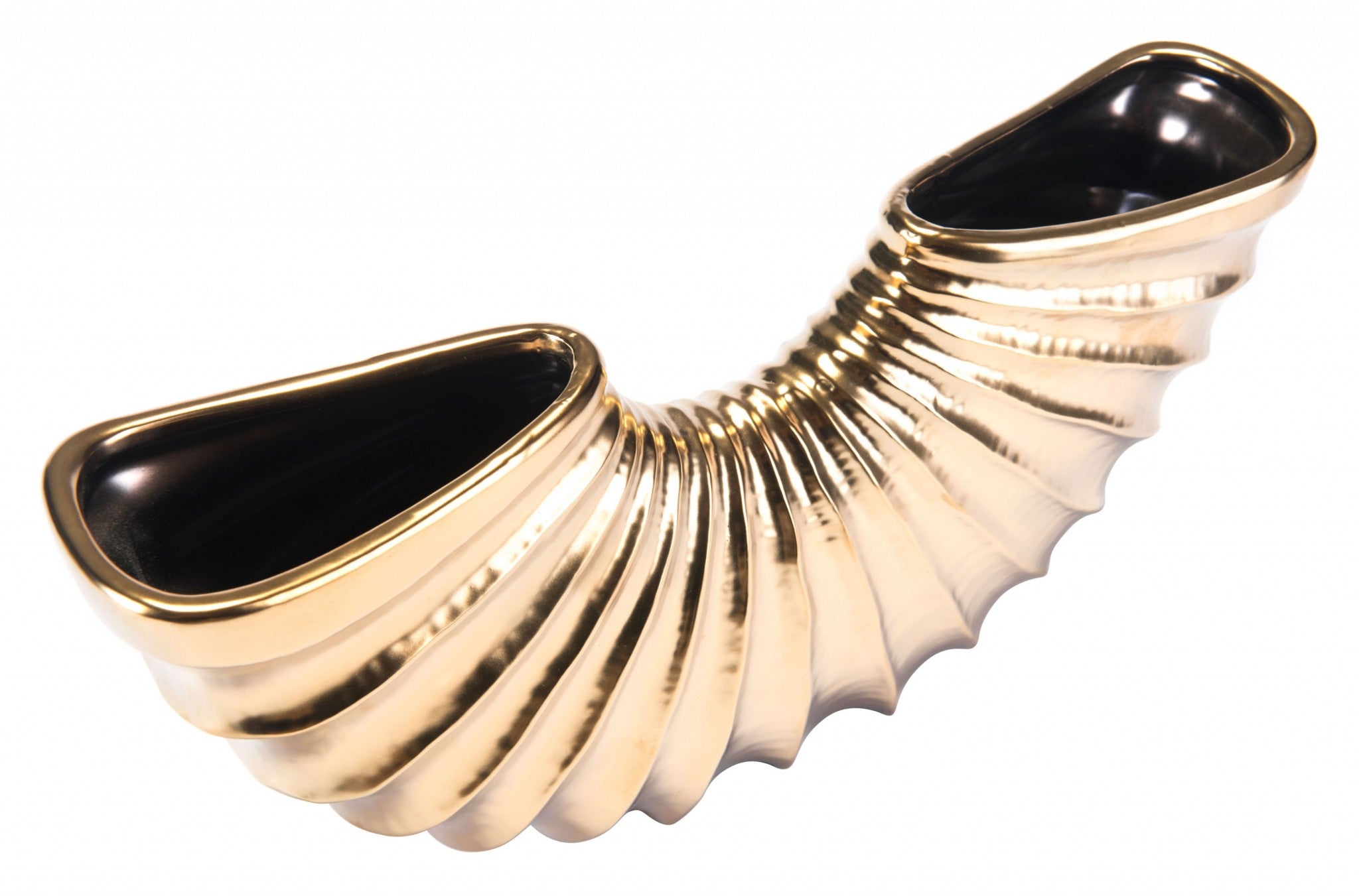 16.3" x 3.3" x 7.3" Matte Gold, Ceramic, Large Vase