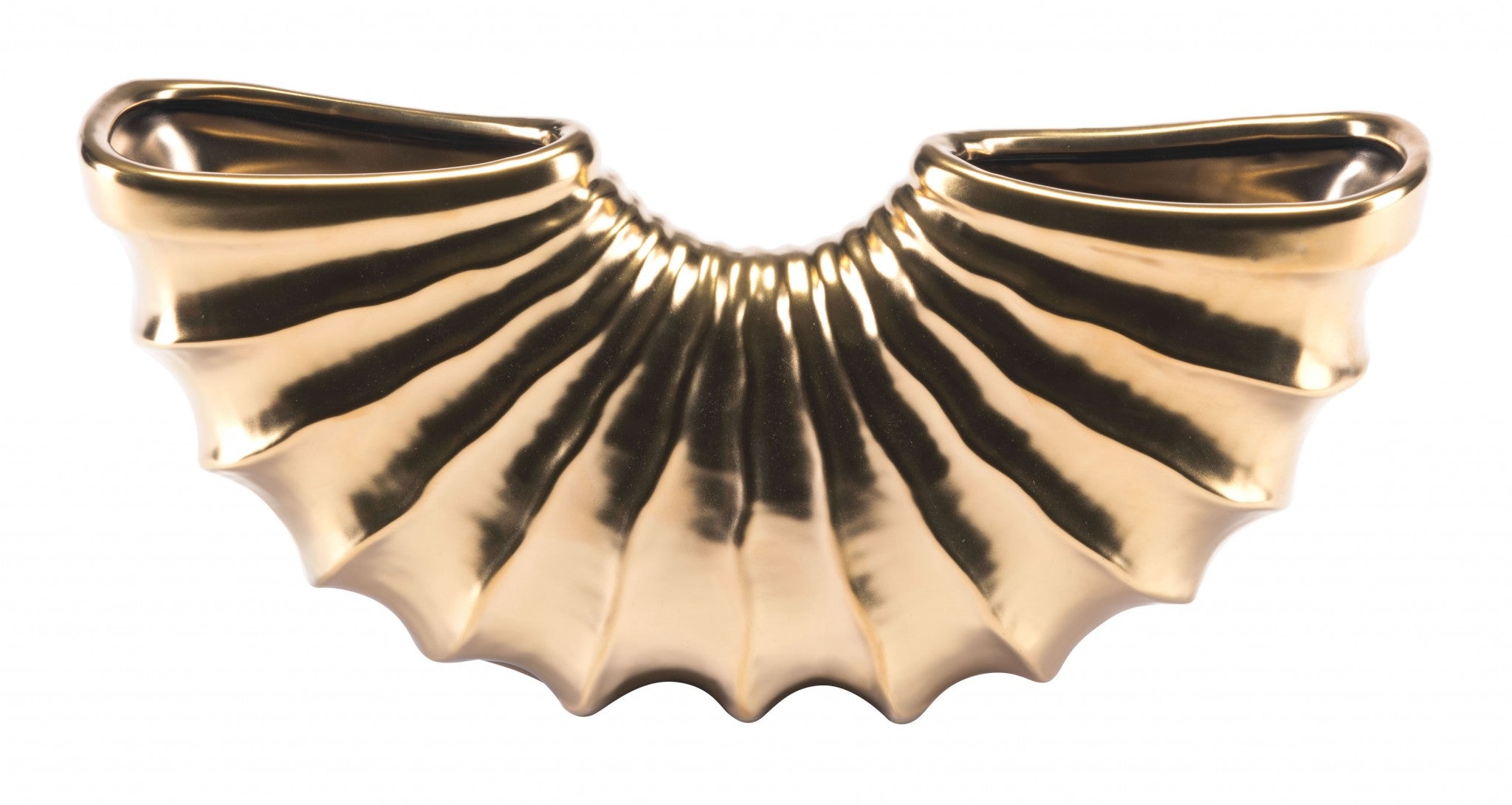 13.2" x 3" x 5.9" Matte Gold, Ceramic, Small Vase